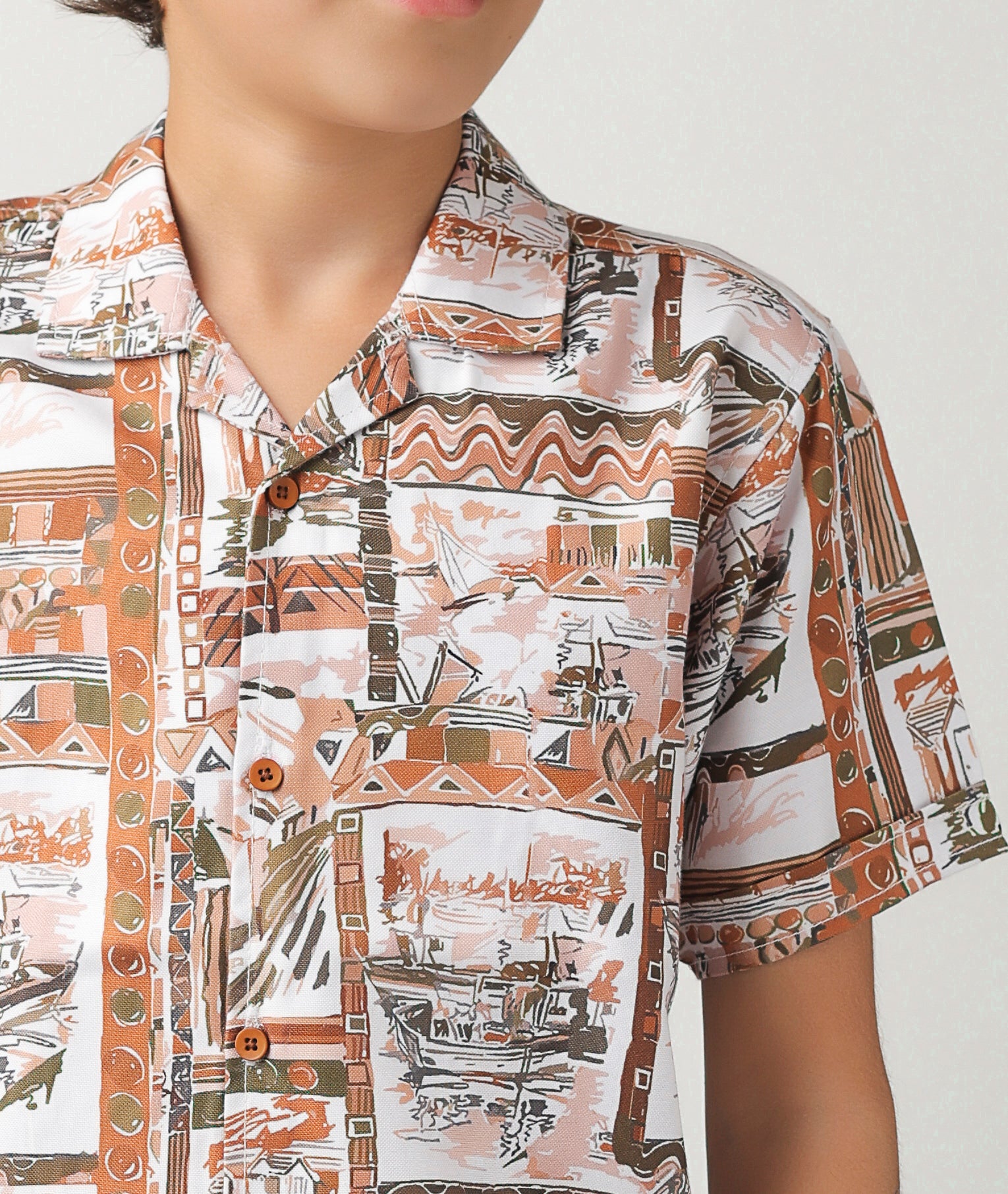 Boys' all-over print, camp-collar short-sleeve shirt