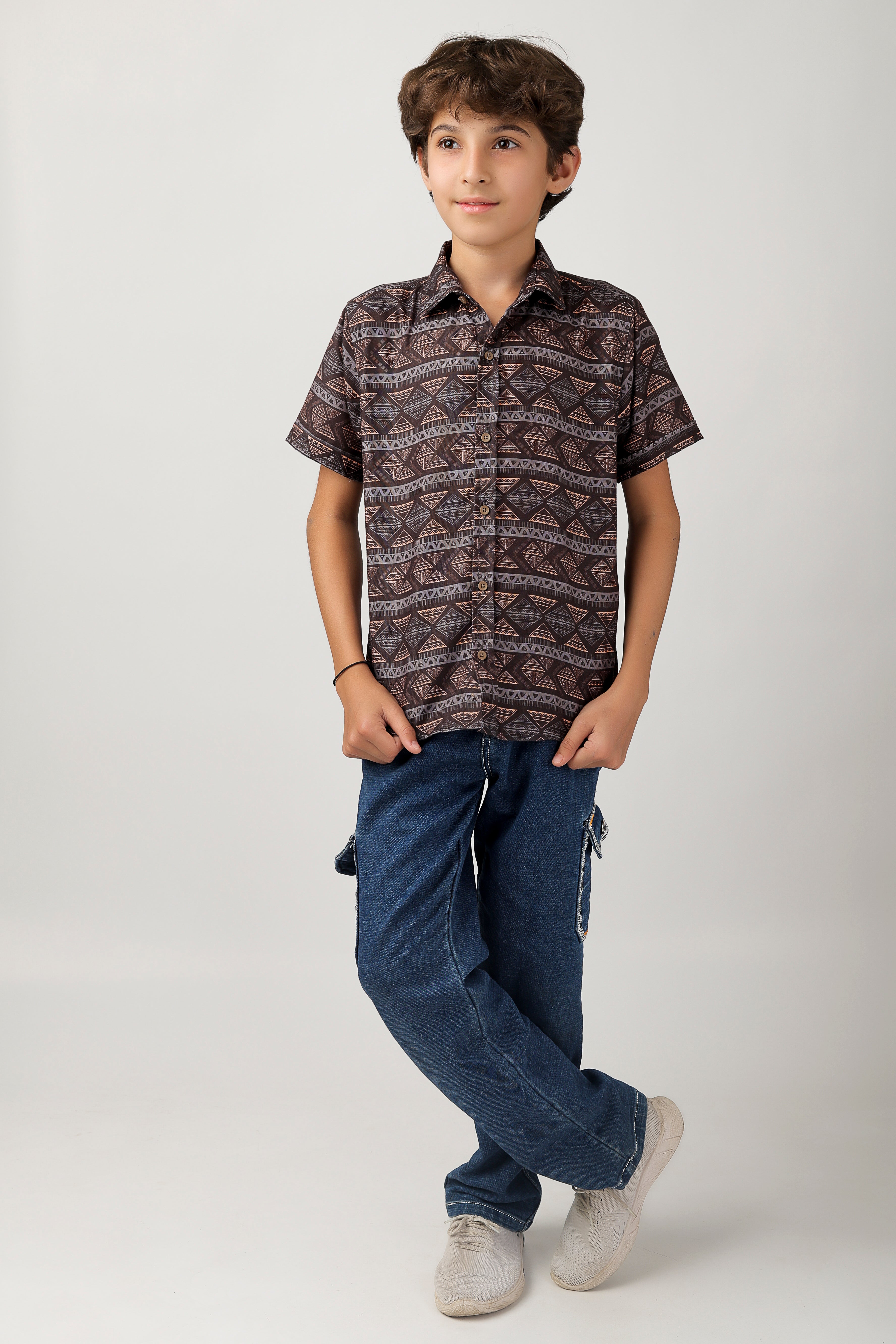Boys' short sleeve, over-all printed shirt