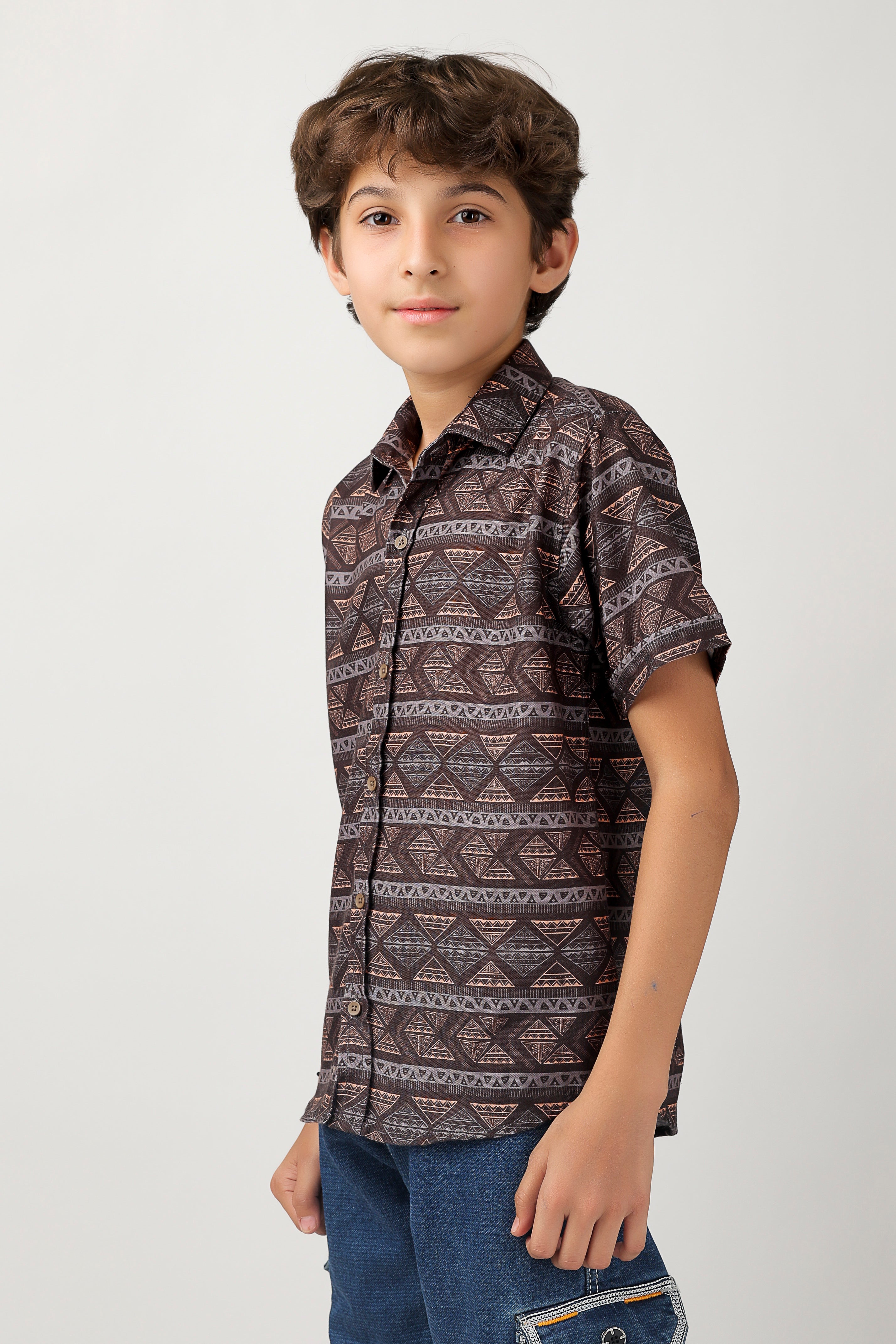 Boys' short sleeve, over-all printed shirt