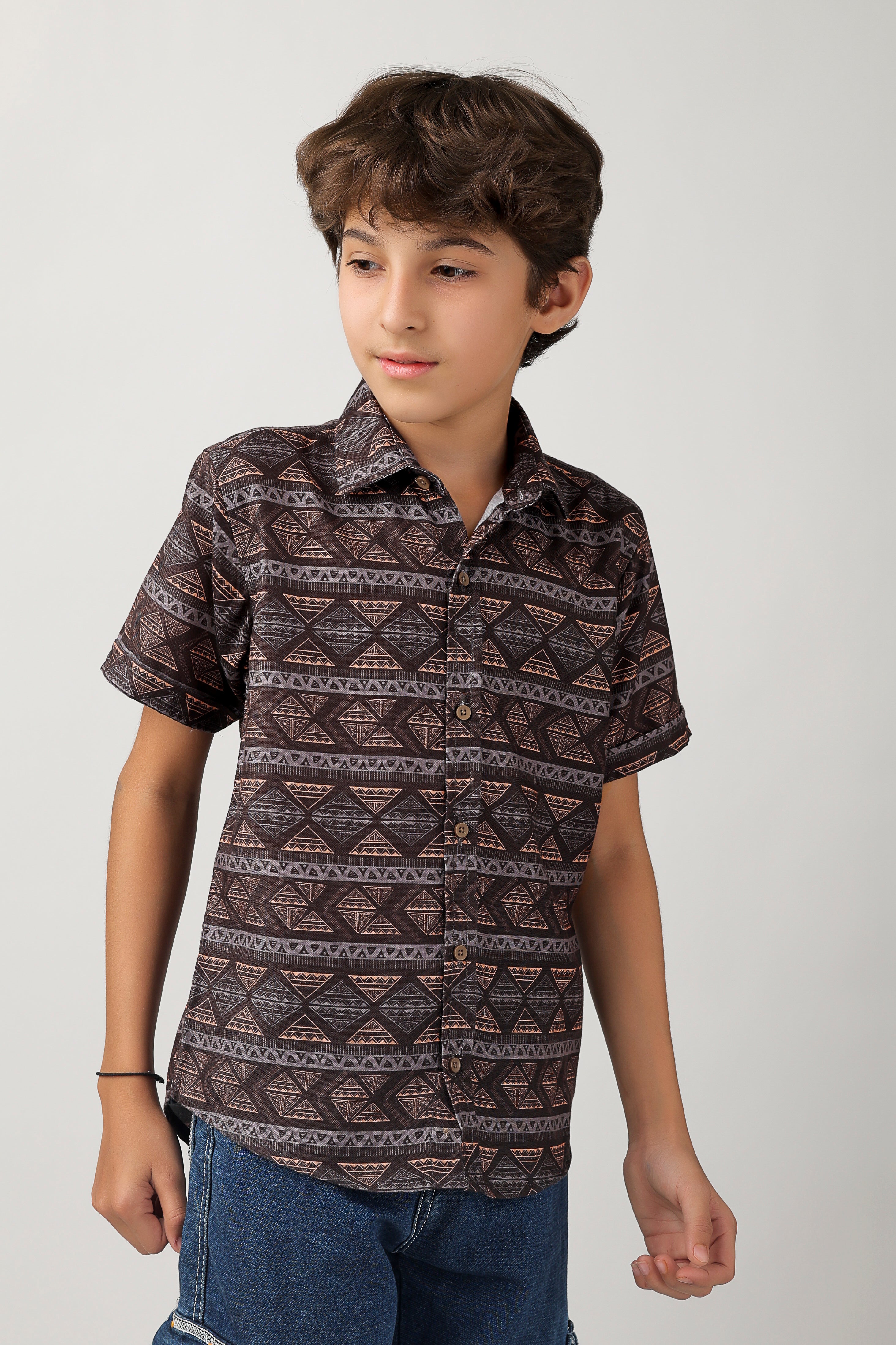 Boys' short sleeve, over-all printed shirt