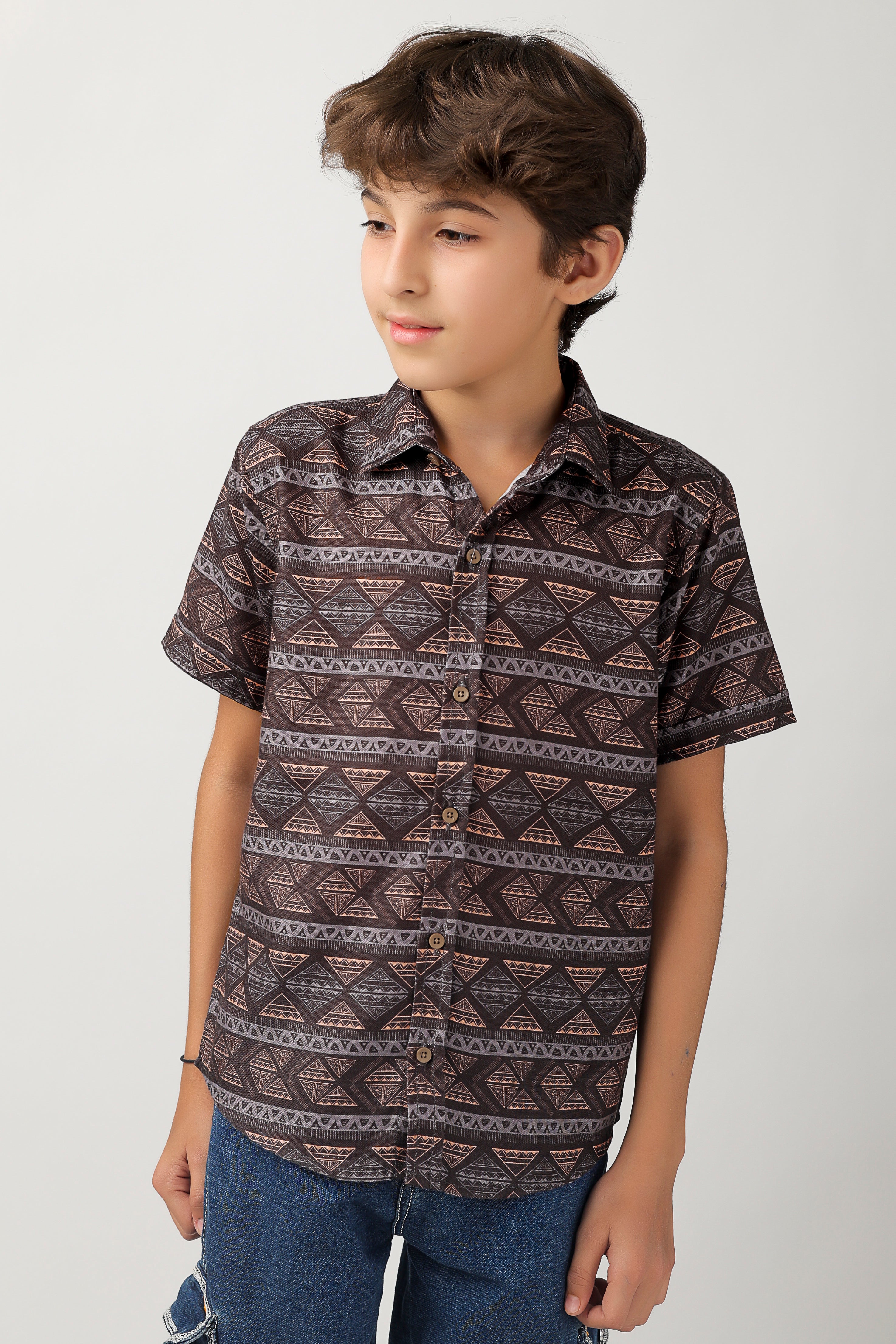 Boys' short sleeve, over-all printed shirt