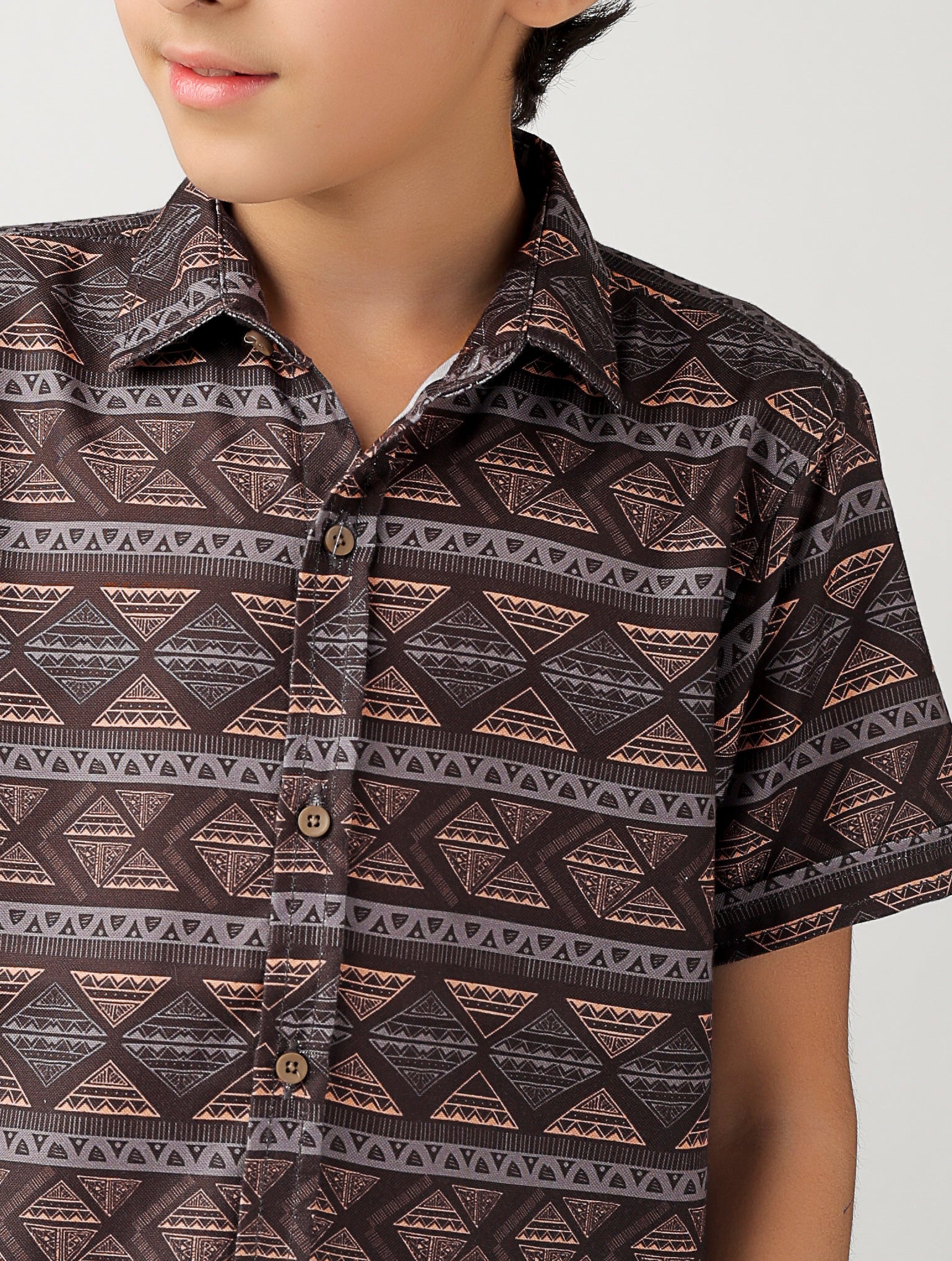 Boys' short sleeve, over-all printed shirt
