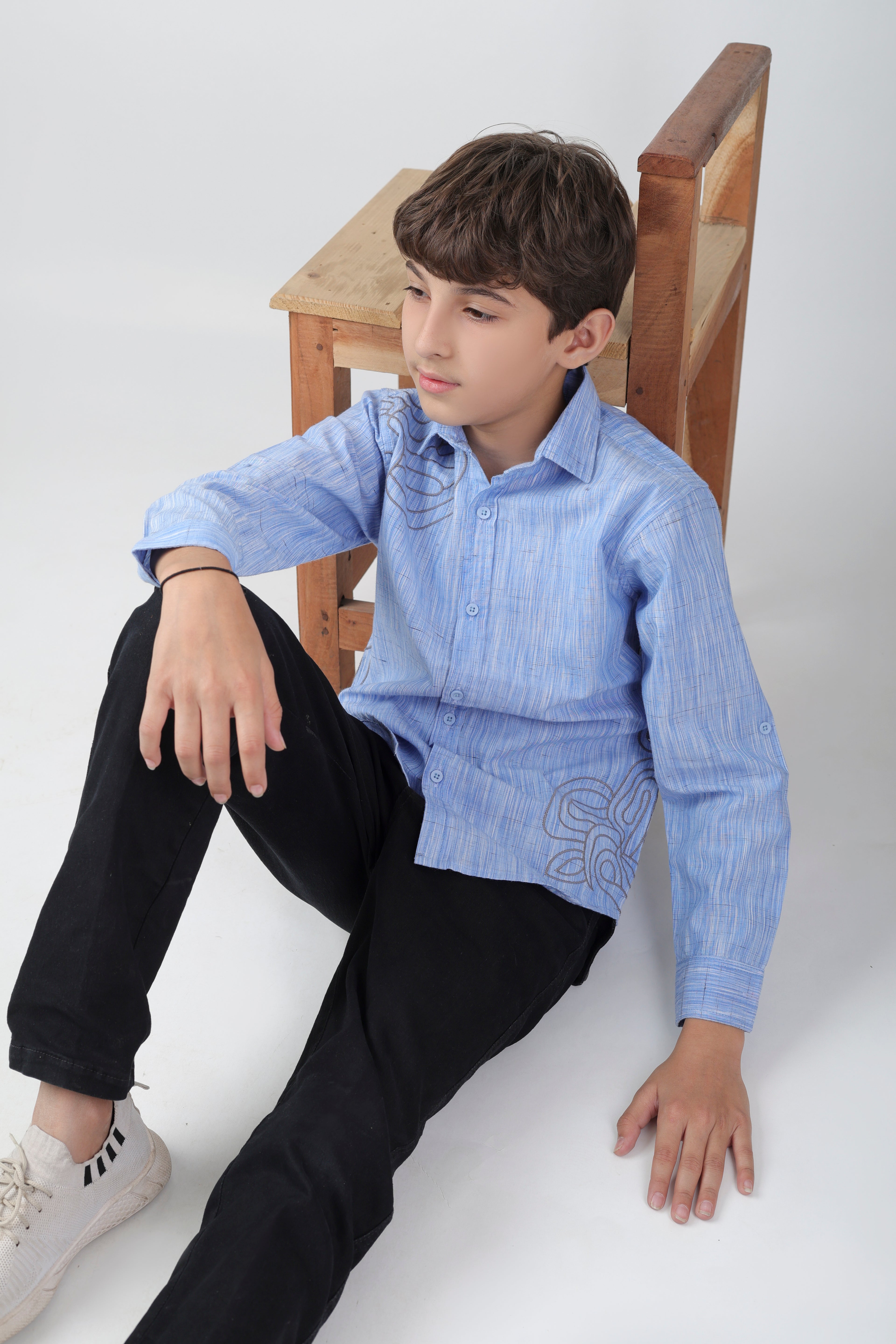 Boys' long sleeve shirt with a subtle embroidery pattern