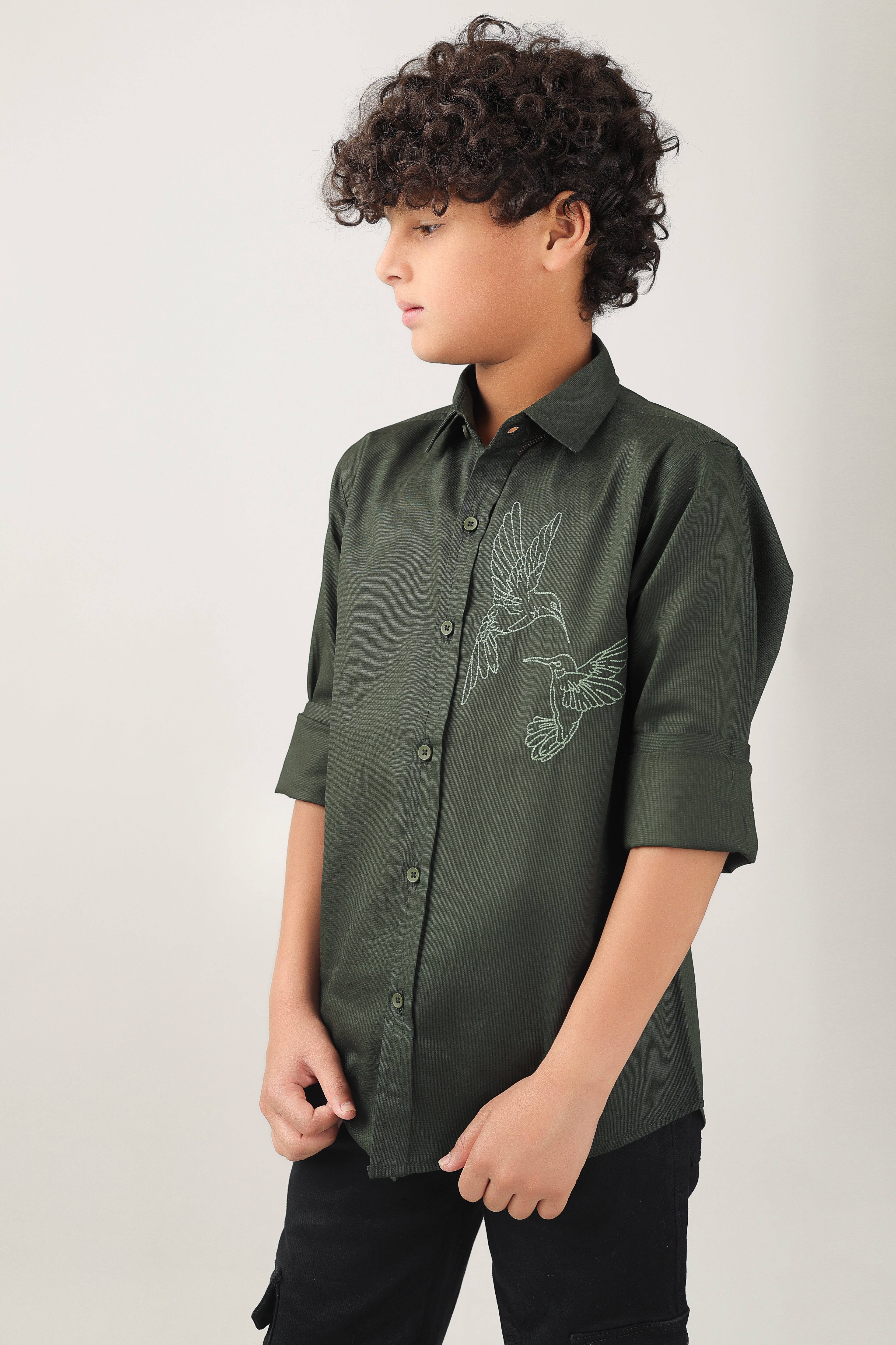 Classic button-down boys' shirt with embroidered motif