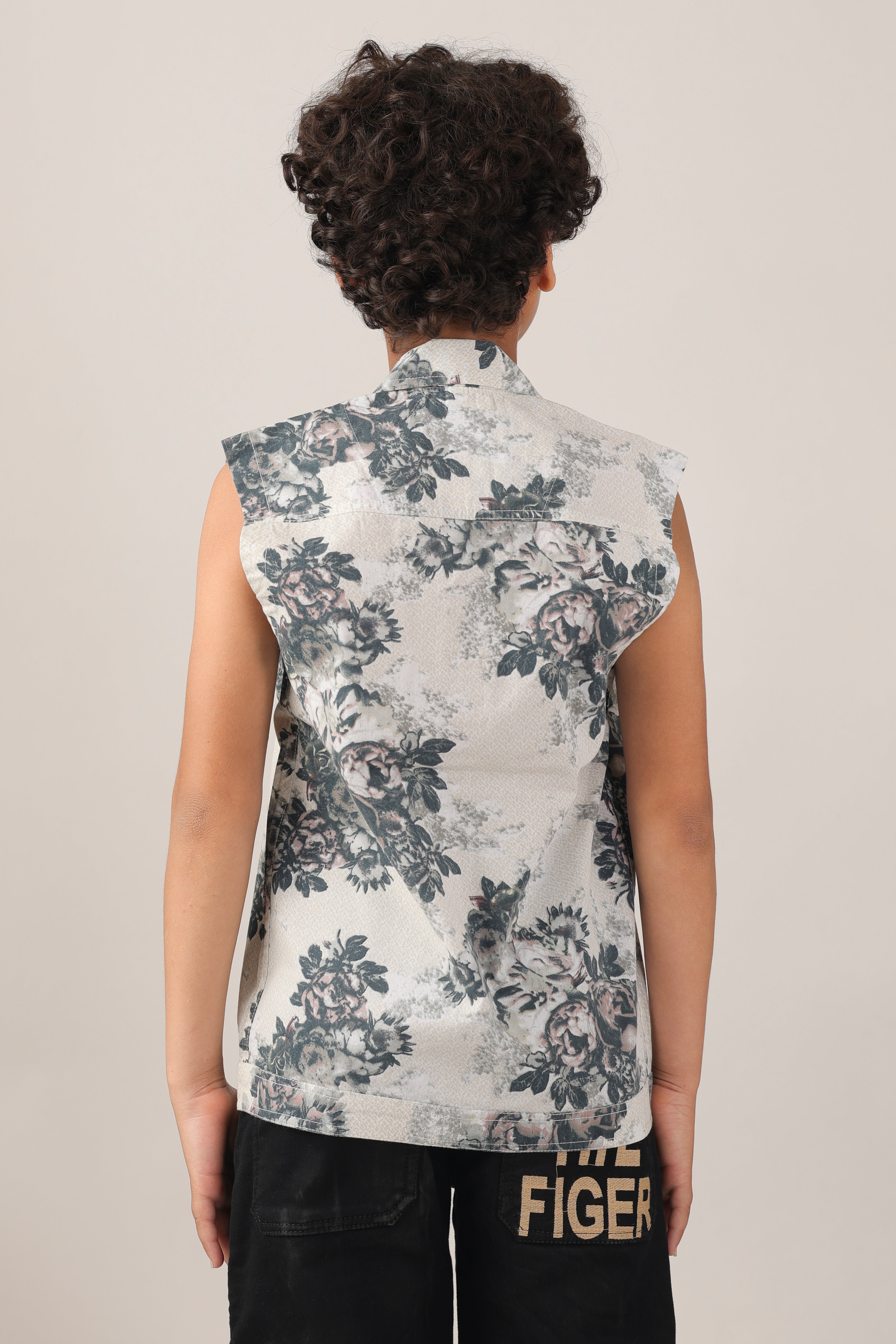 Boys' sleeveless over-shirt with over-all floral print