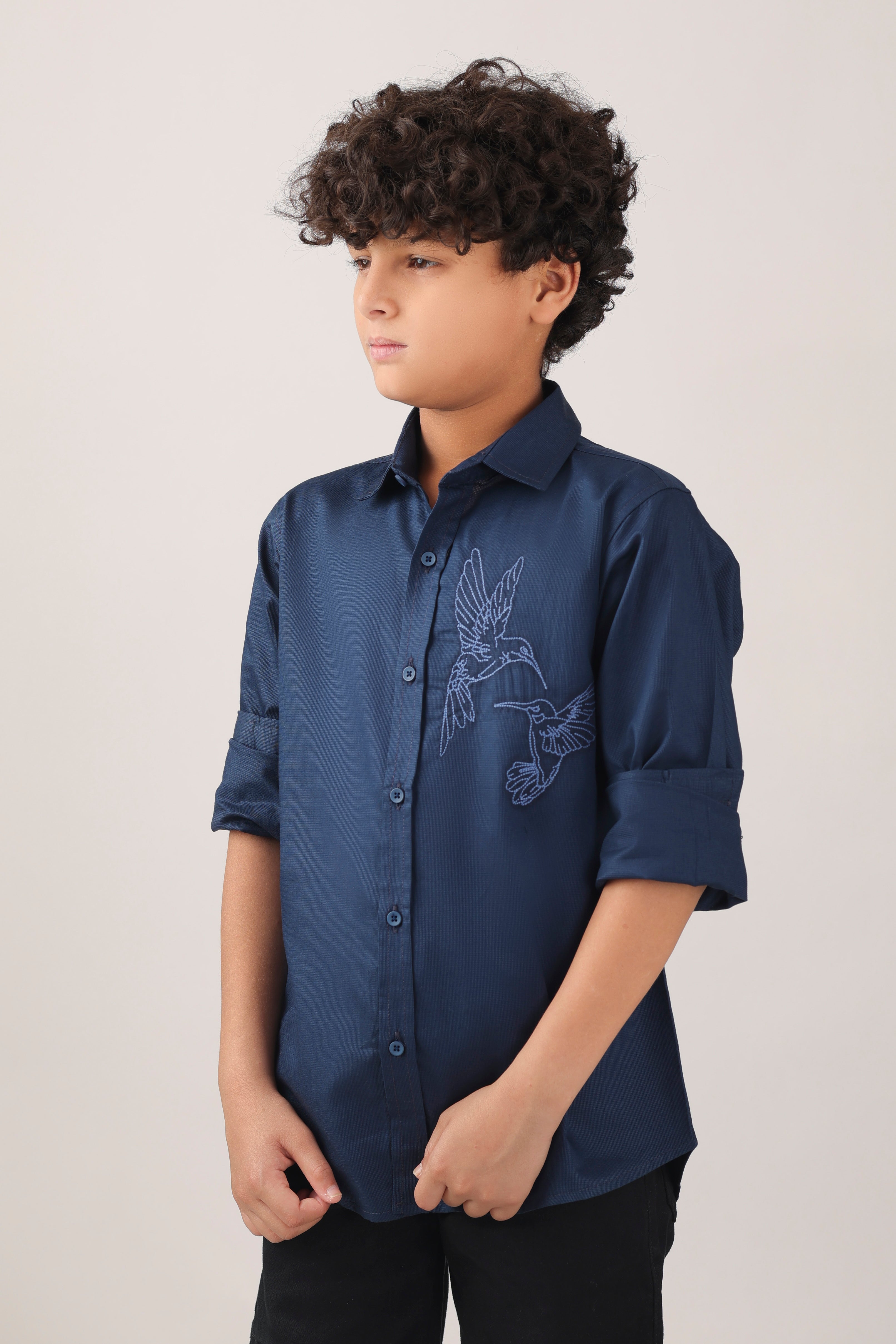 Classic button-down boys' shirt with embroidered motif