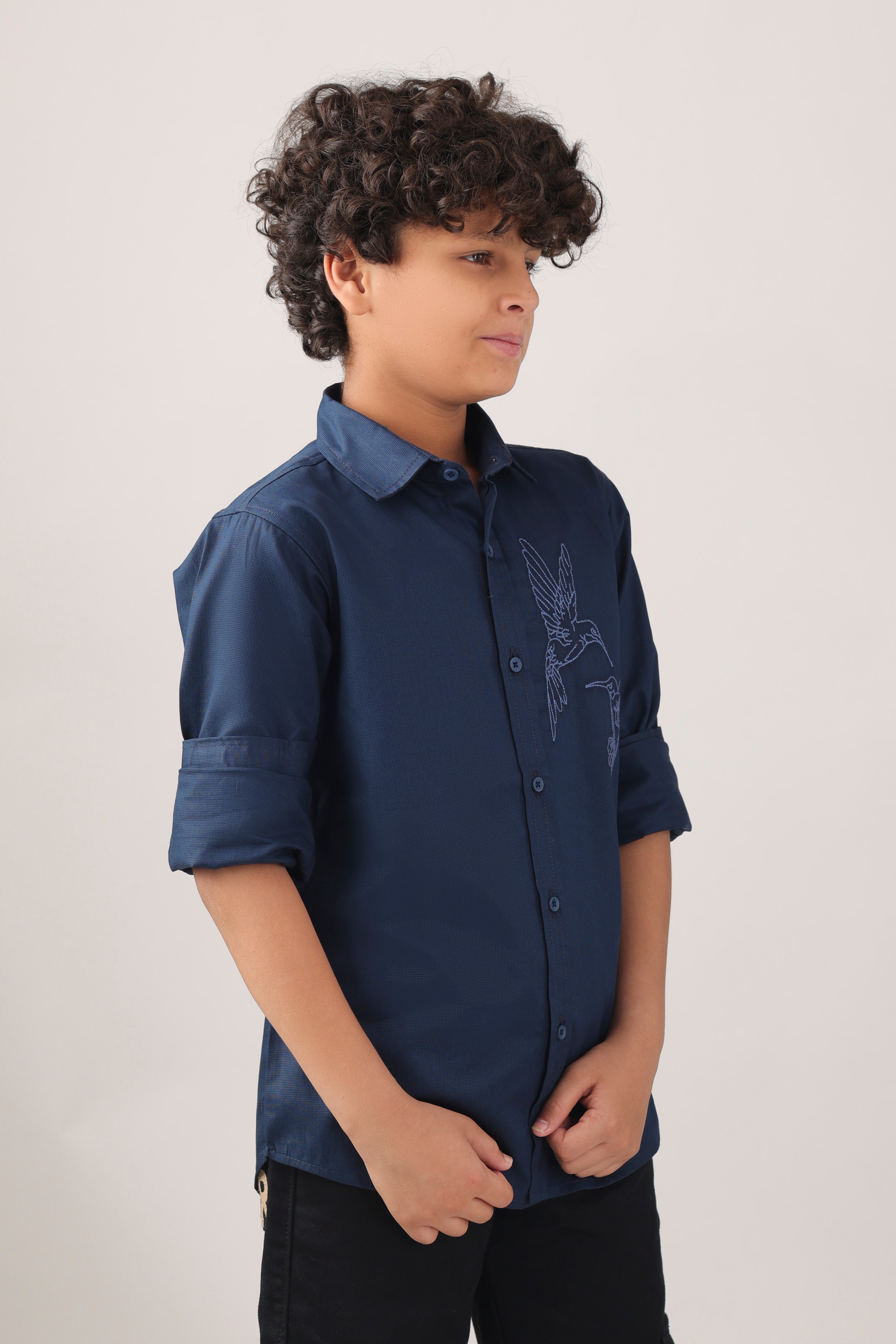 Classic button-down boys' shirt with embroidered motif