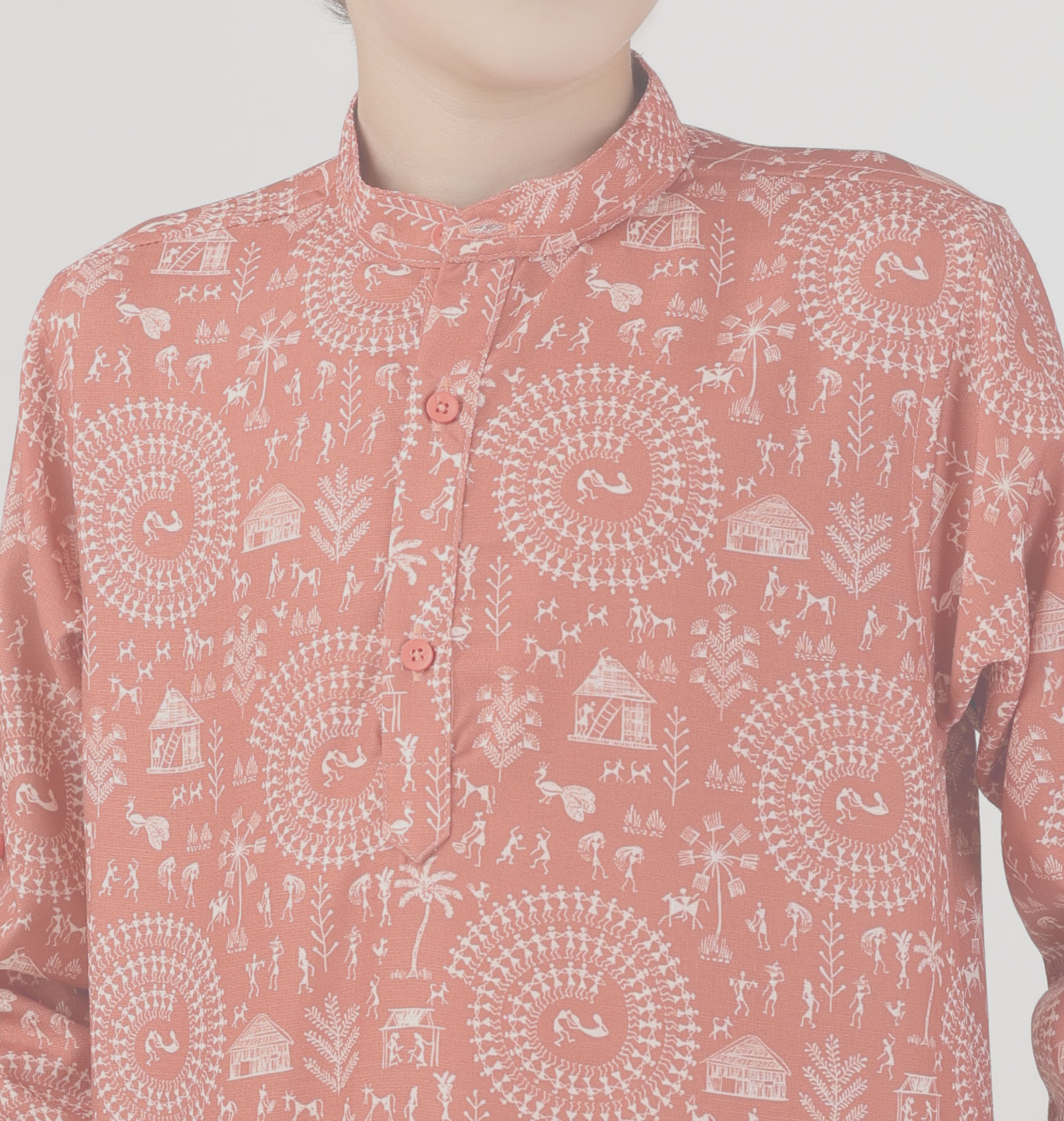 Stylish kurta with intricate white ethnic motifs