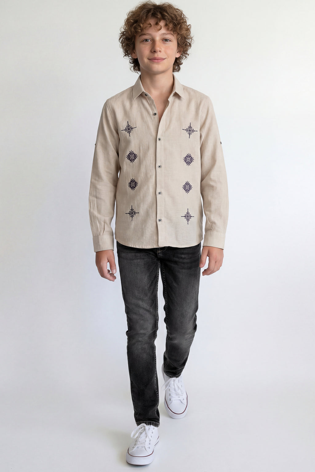 Boys' long sleeve embroidered shirt