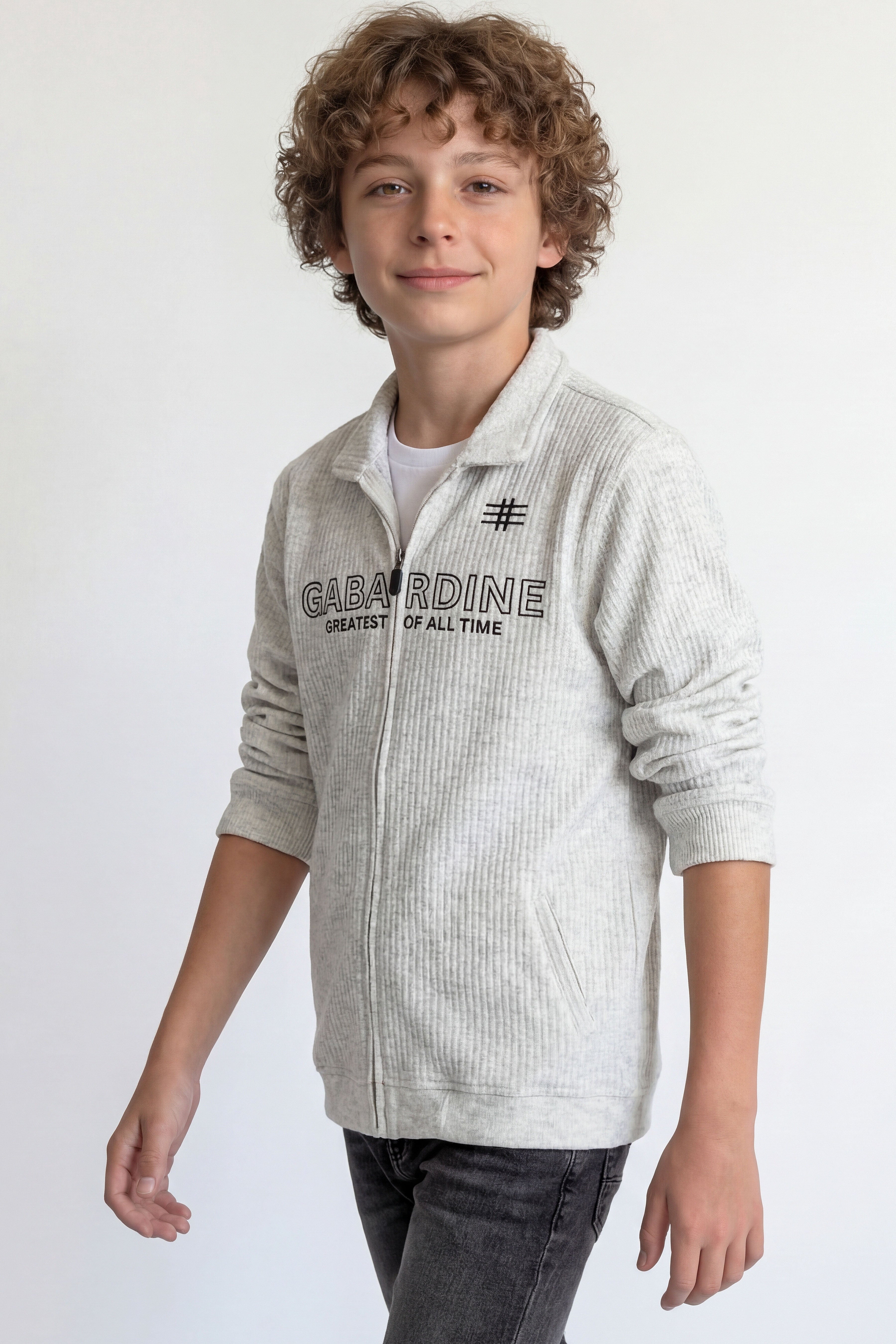 Casual zip-up sweatshirt.