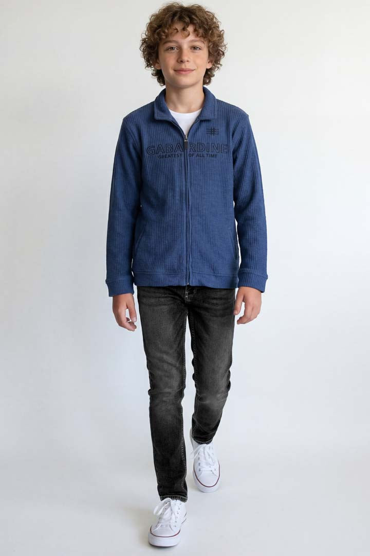 Casual zip-up sweatshirt.