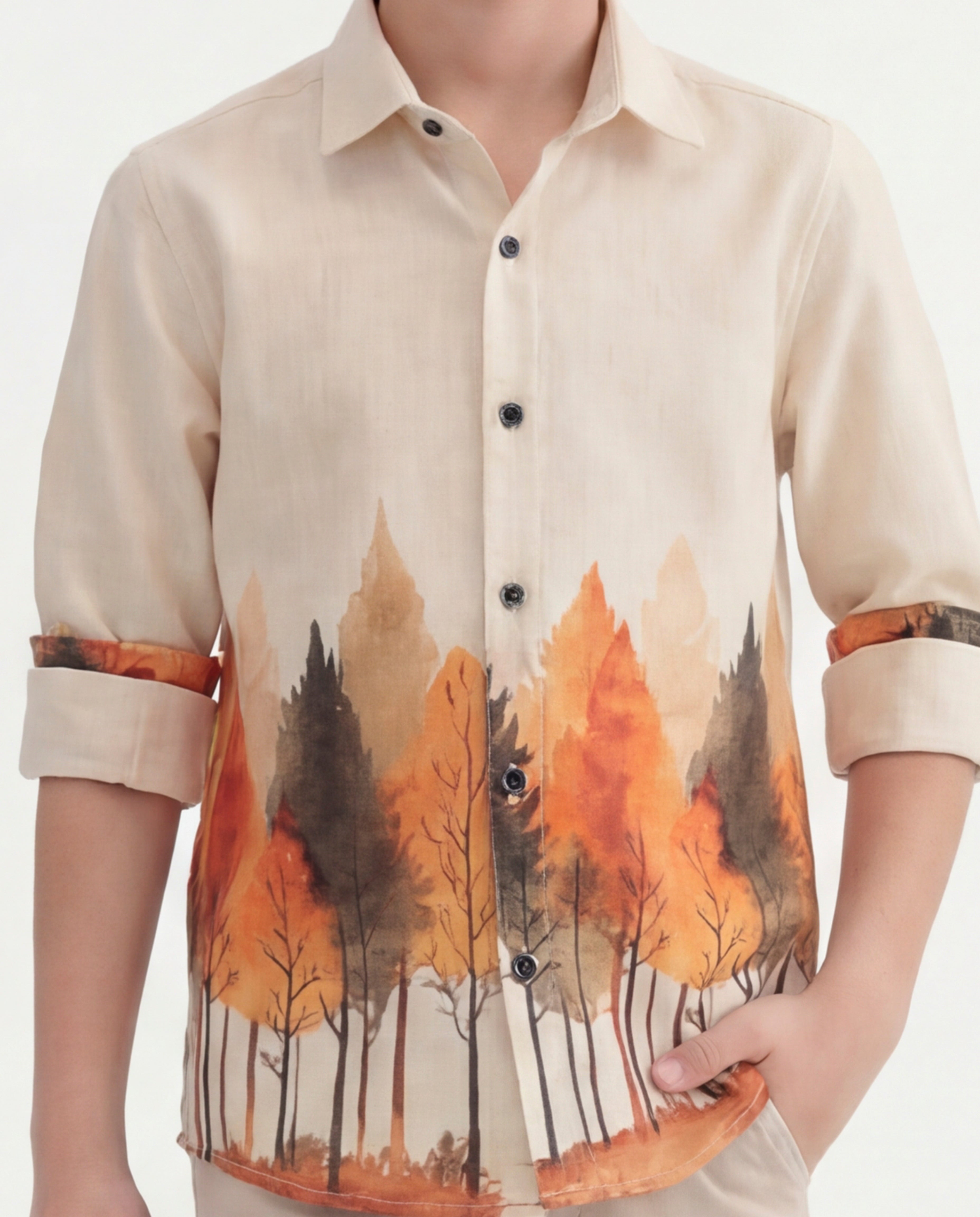 Boys Nature Print Cotton Shirt