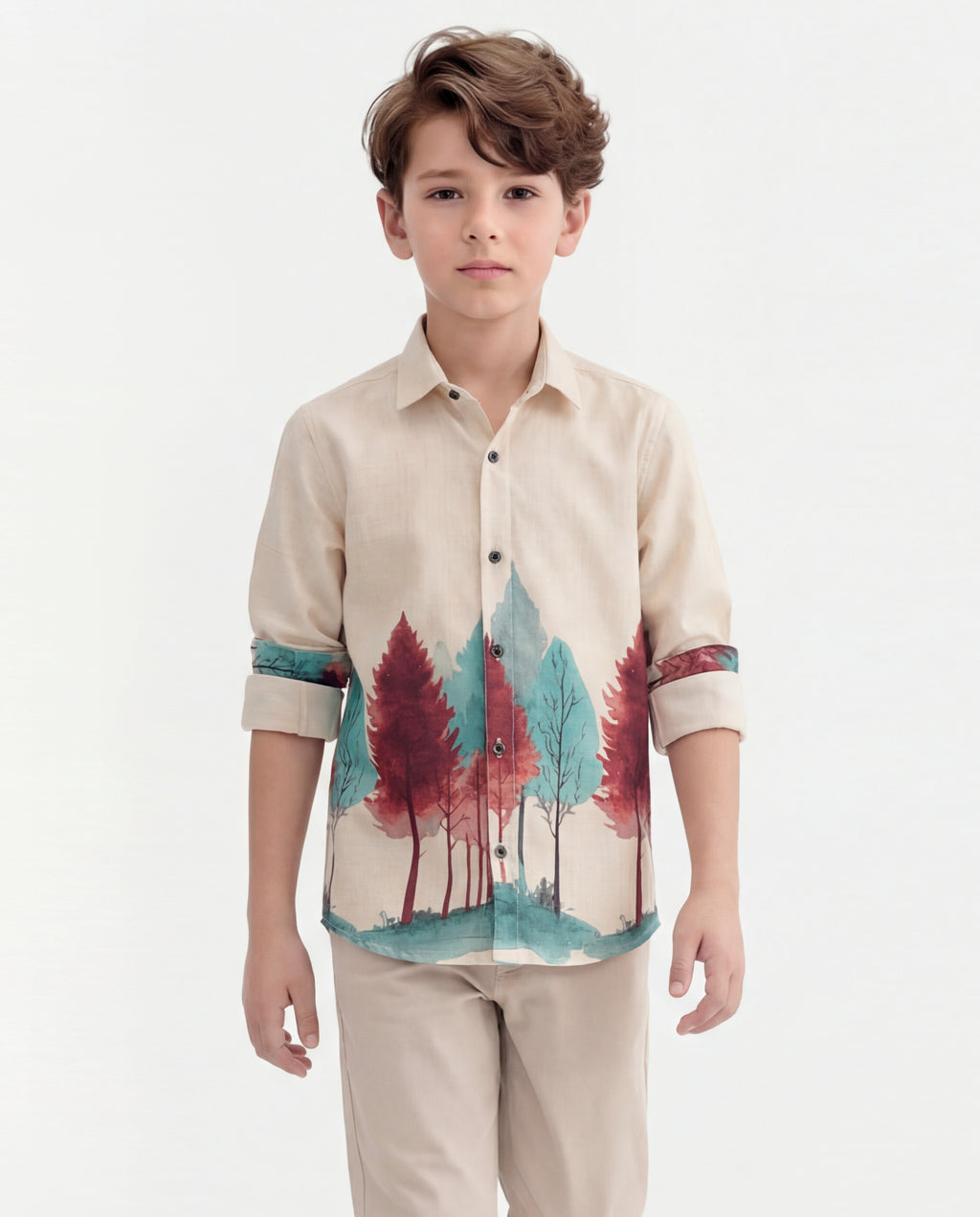 Boys Nature Print Cotton Shirt