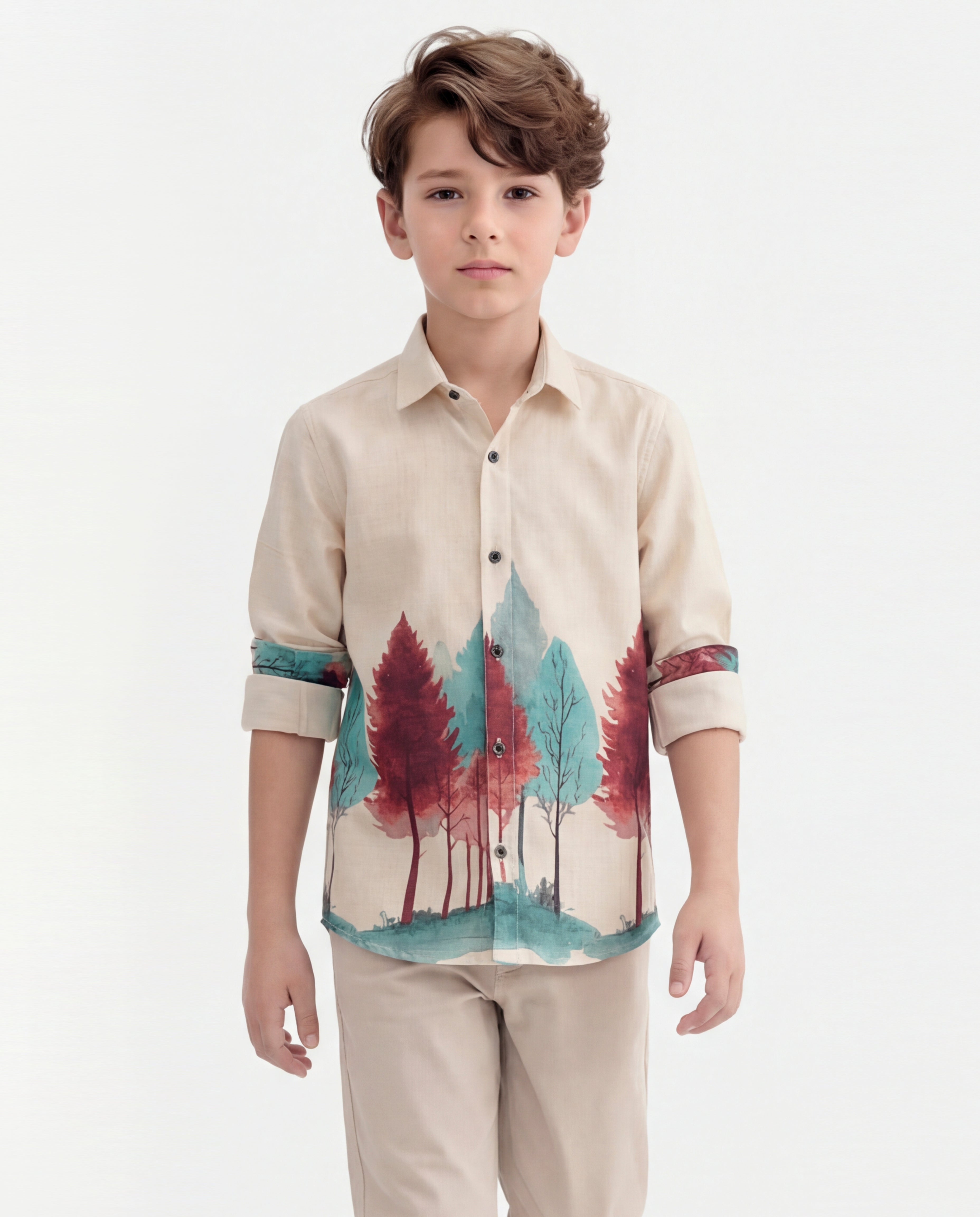 Boys Nature Print Cotton Shirt