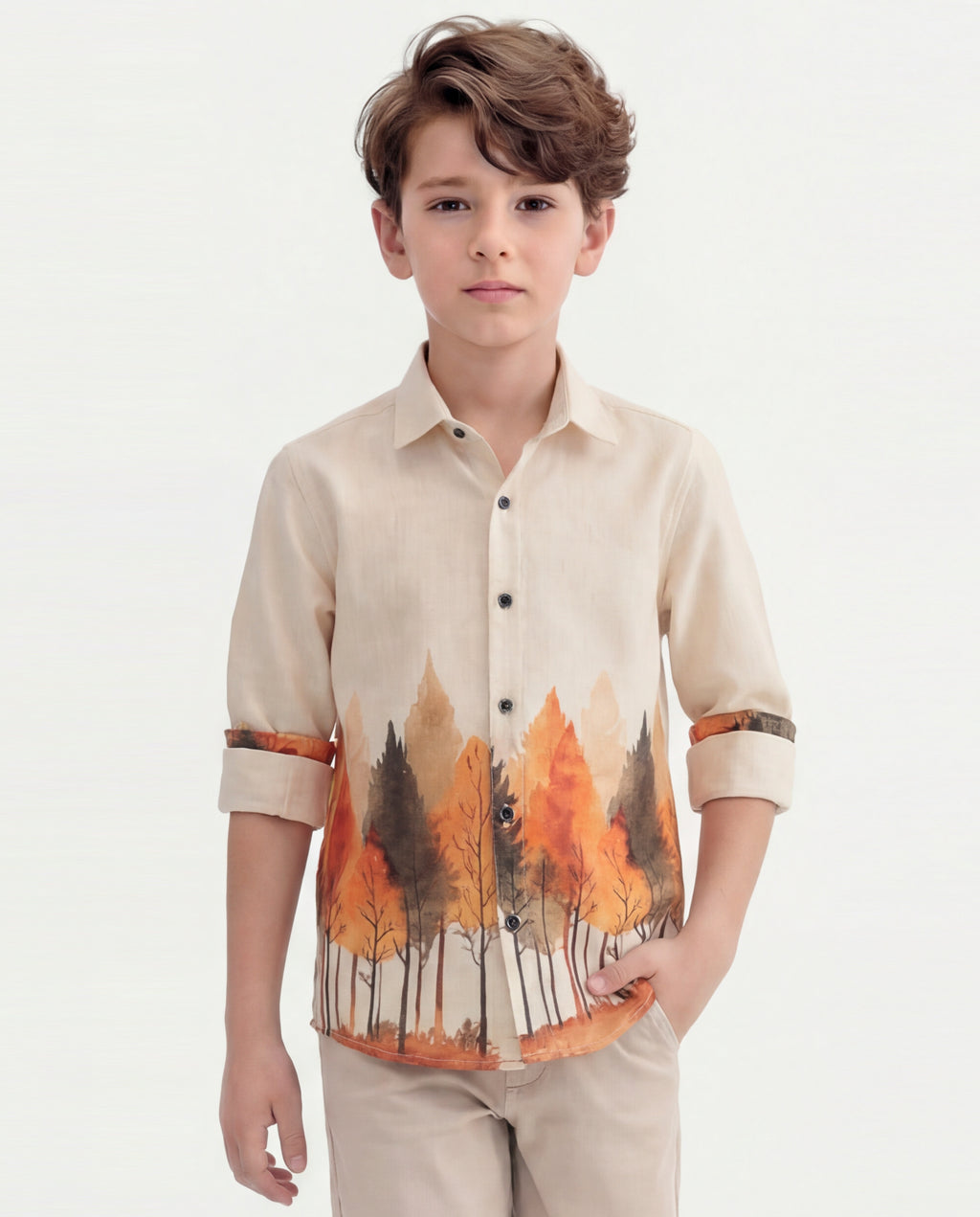 Boys Nature Print Cotton Shirt