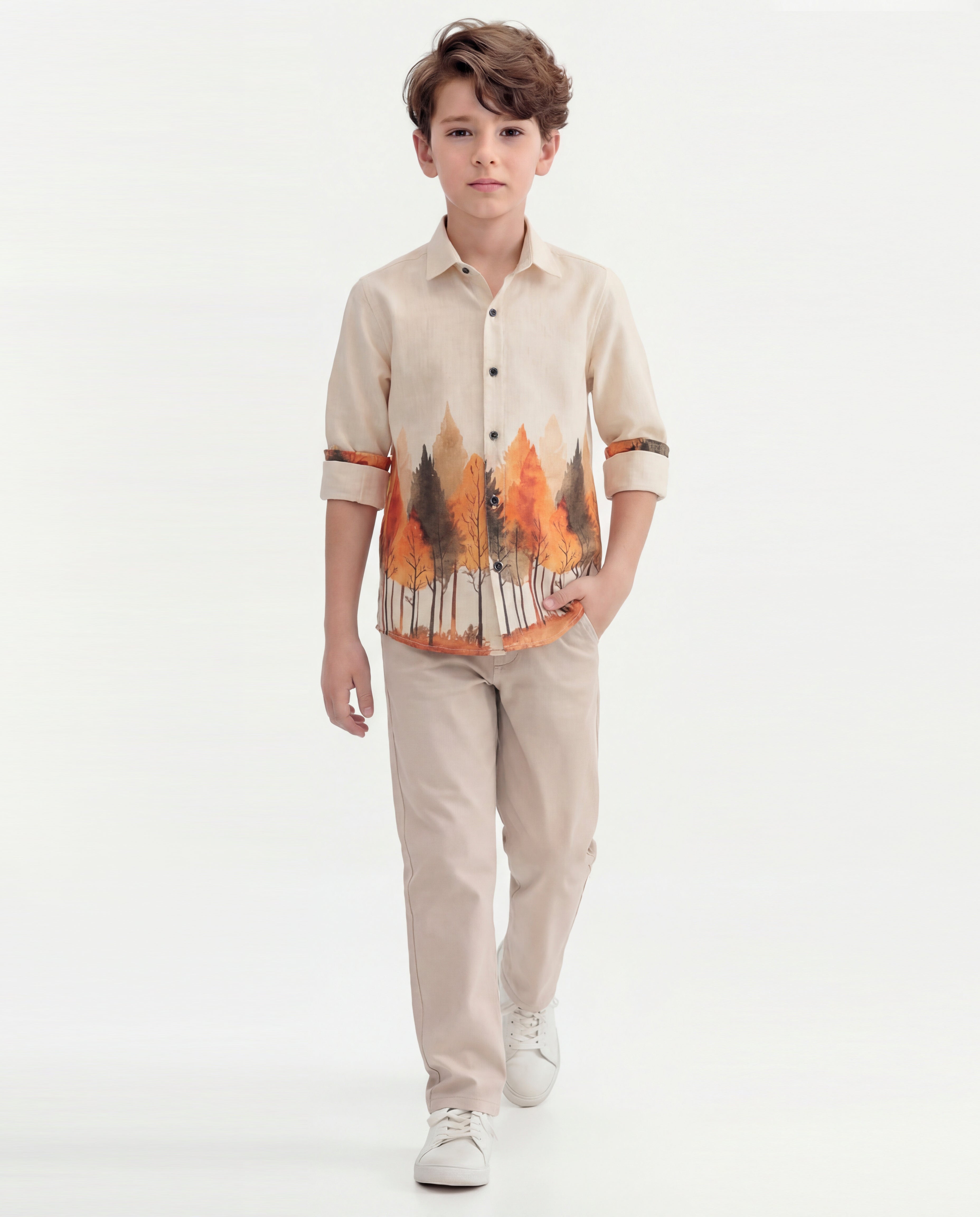 Boys Nature Print Cotton Shirt
