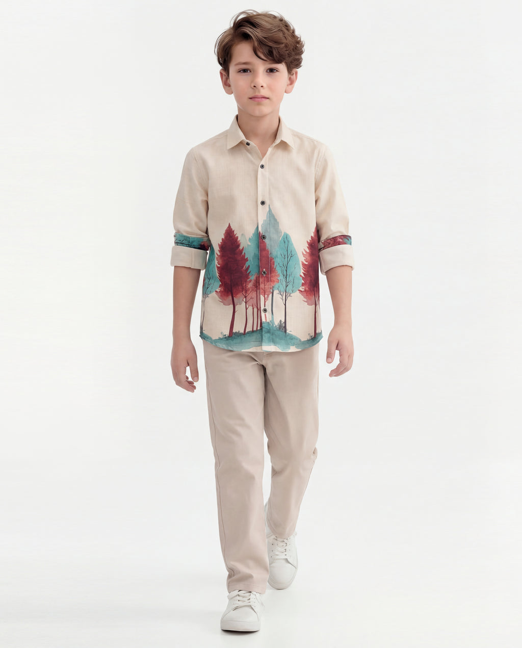 Boys Nature Print Cotton Shirt