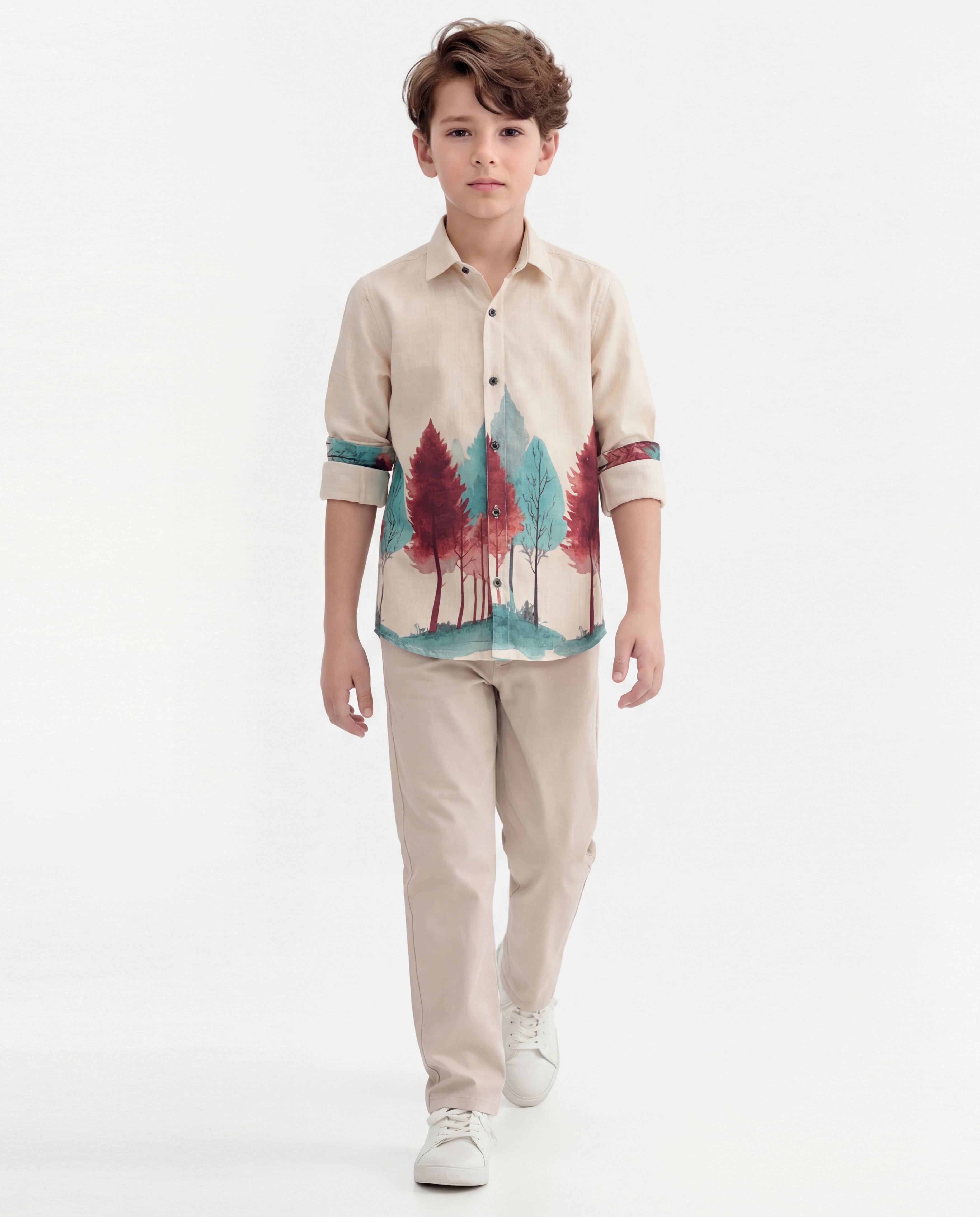Boys Nature Print Cotton Shirt