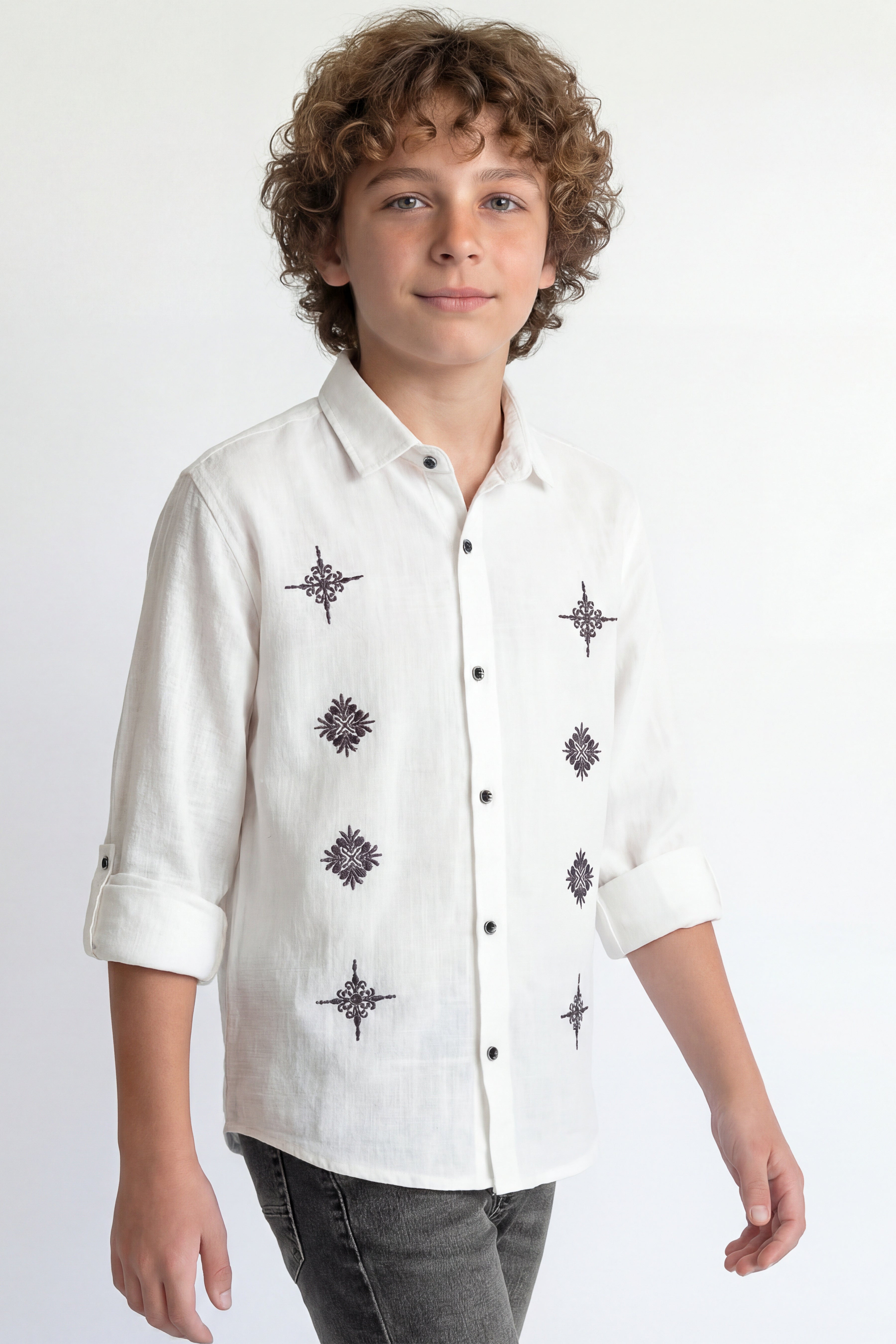Boys' long sleeve embroidered shirt