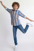 Boys' casual long sleeves striped shirt