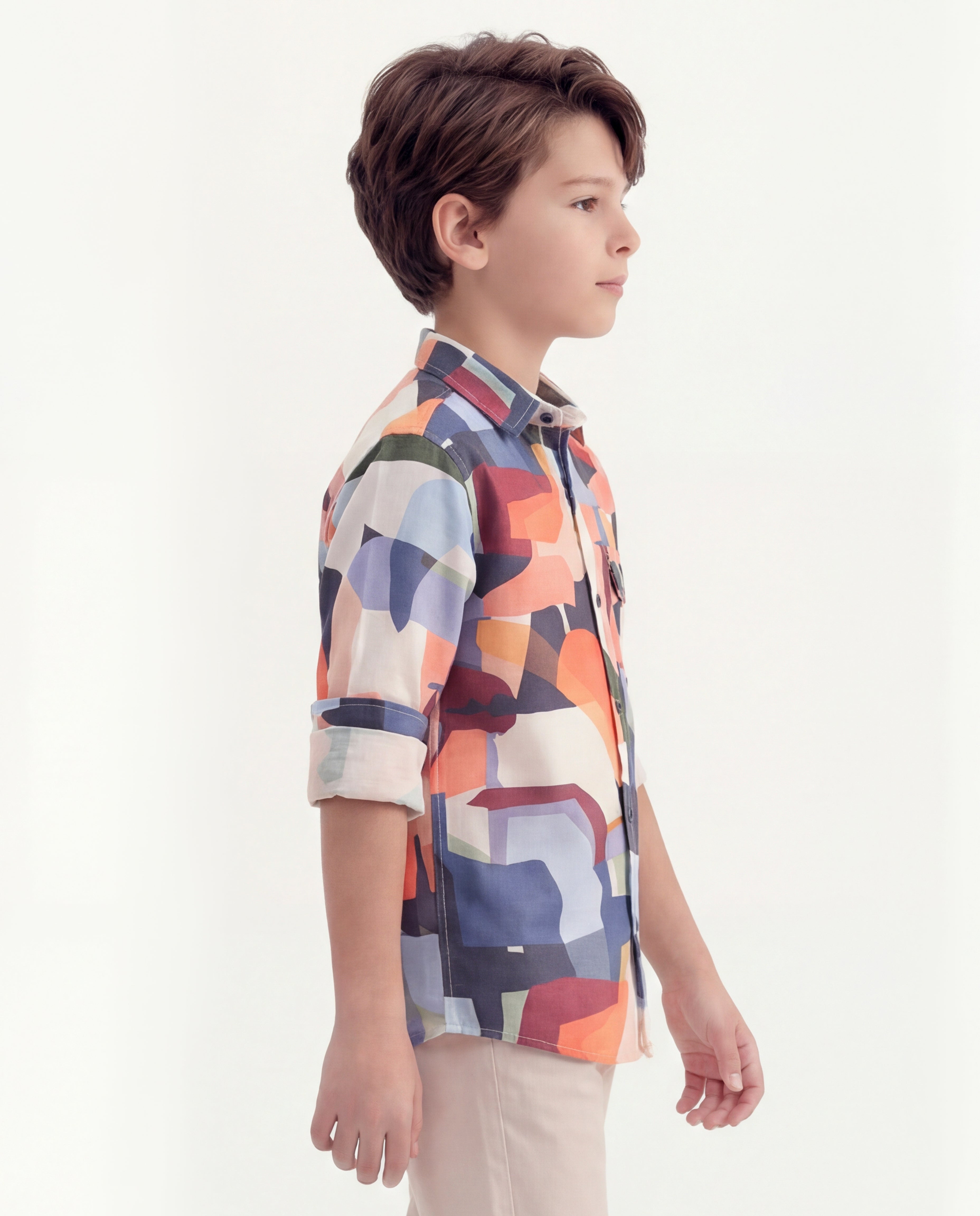 Boys Abstract Print Cotton Shirt – Multi-color Casual Wear