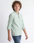 Boys' jacket with a full zip front and stand collar.