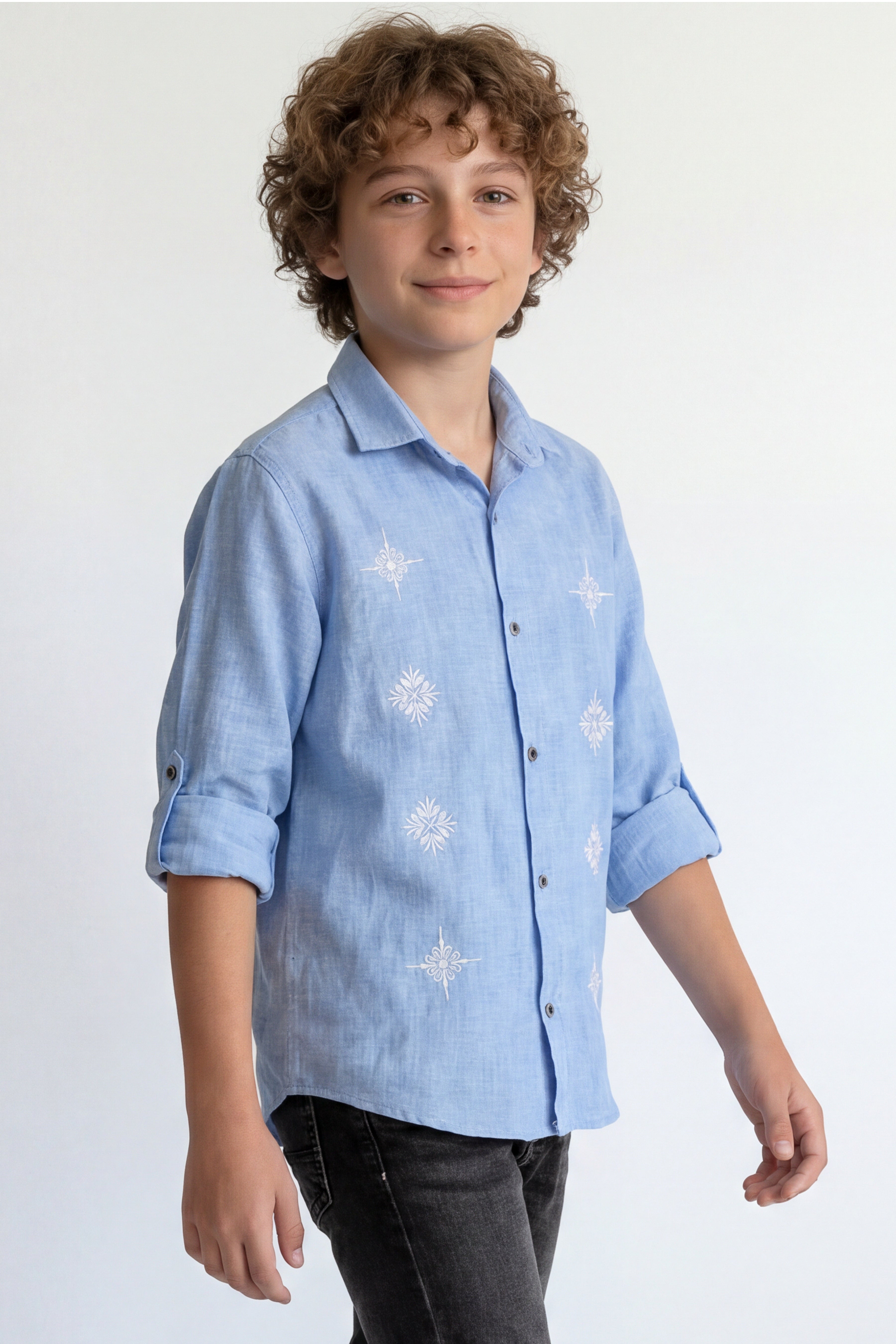 Boys' long sleeve embroidered shirt