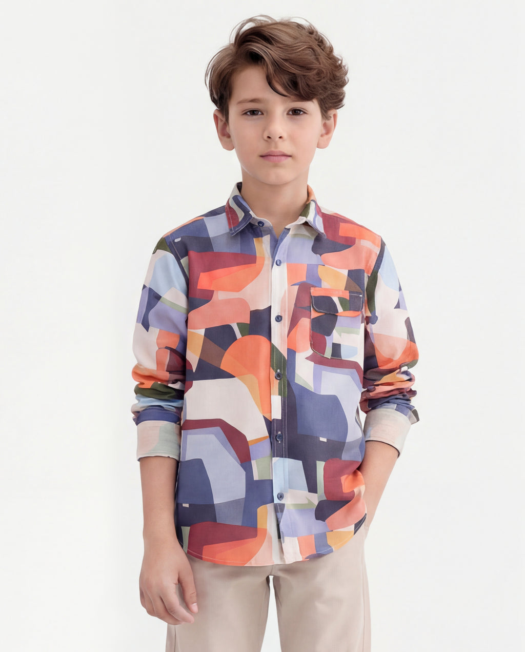 Boys Abstract Print Cotton Shirt – Multi-color Casual Wear