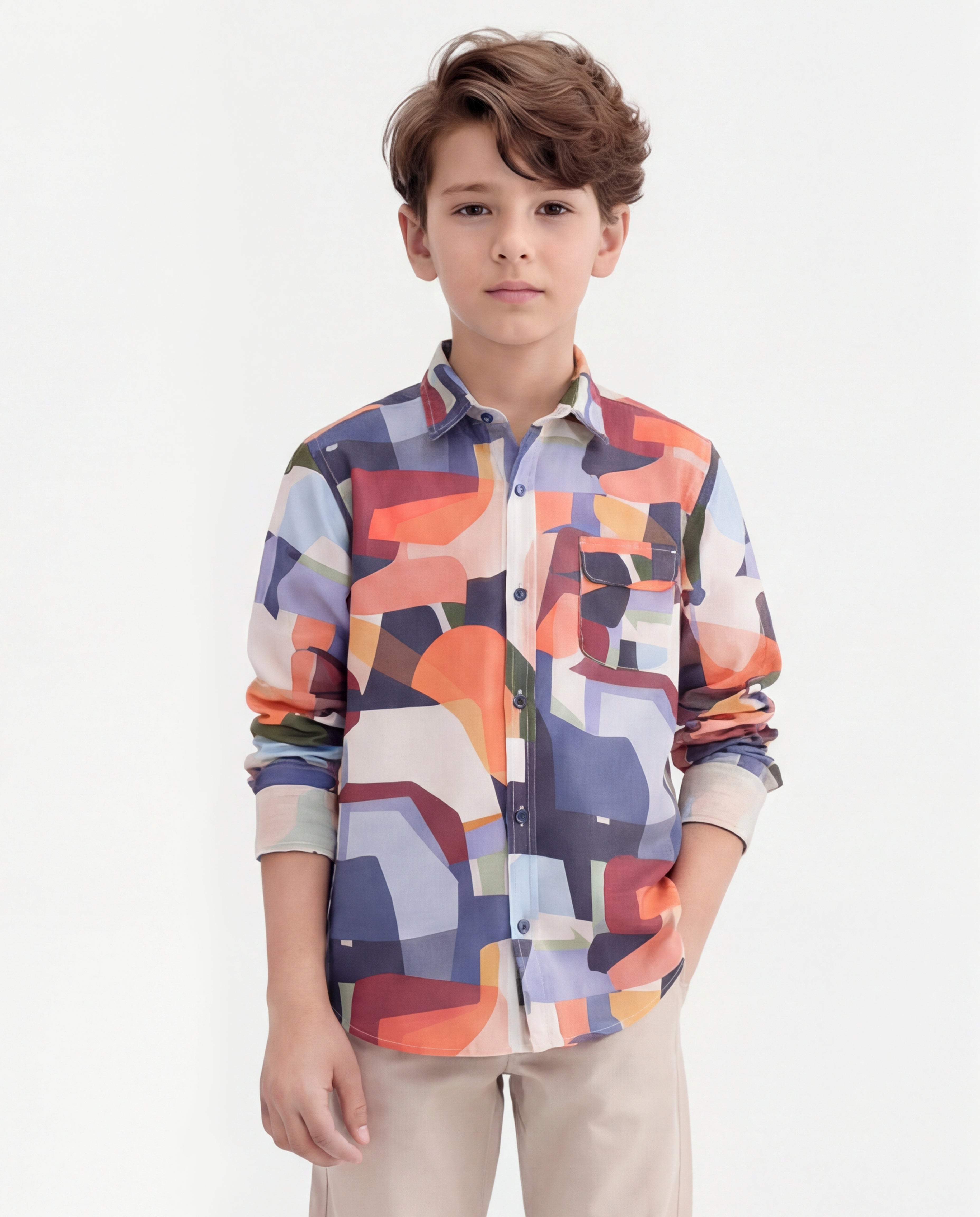 Boys Abstract Print Cotton Shirt – Multi-color Casual Wear