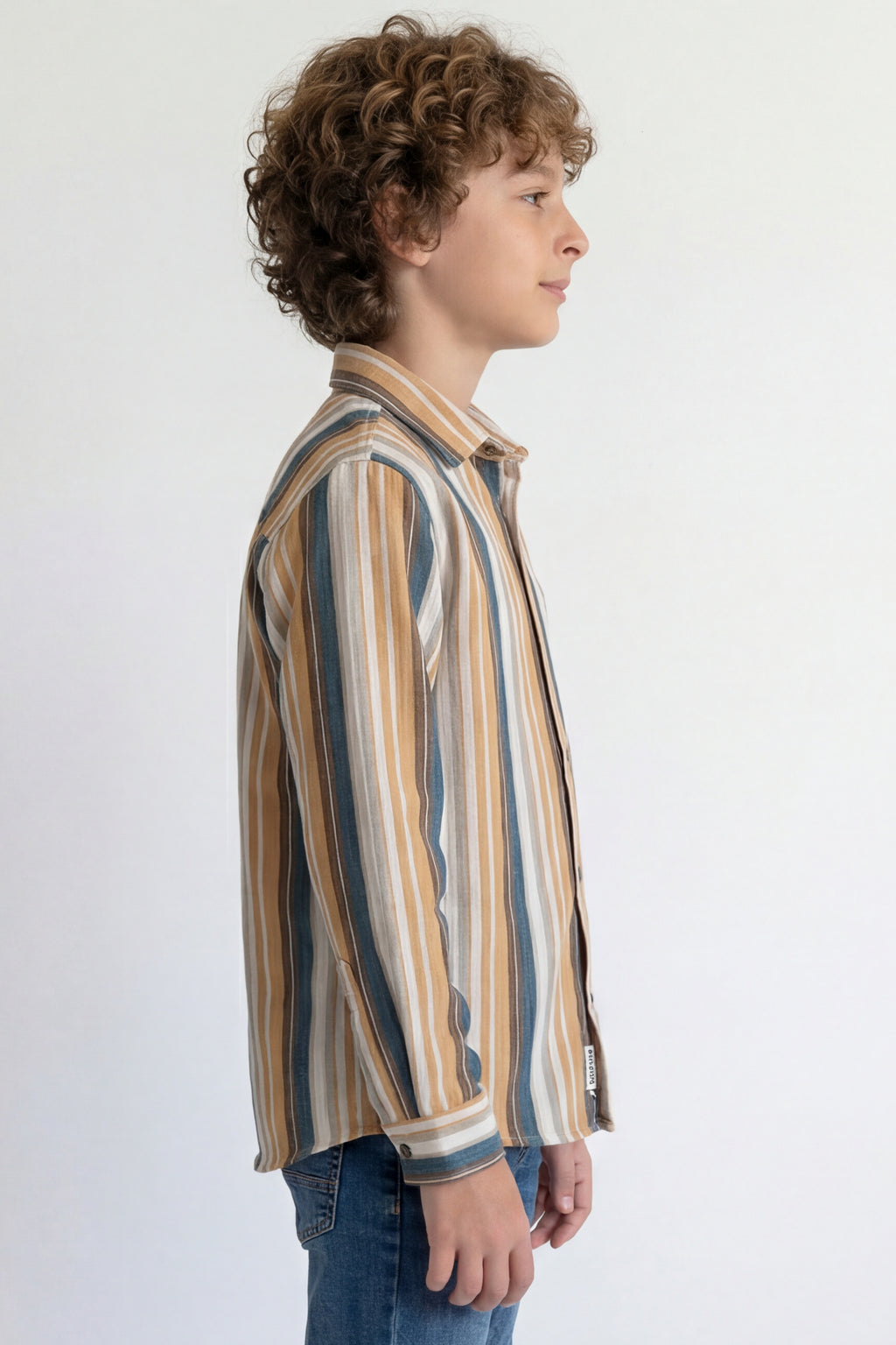 Mustard and teal striped casual shirt