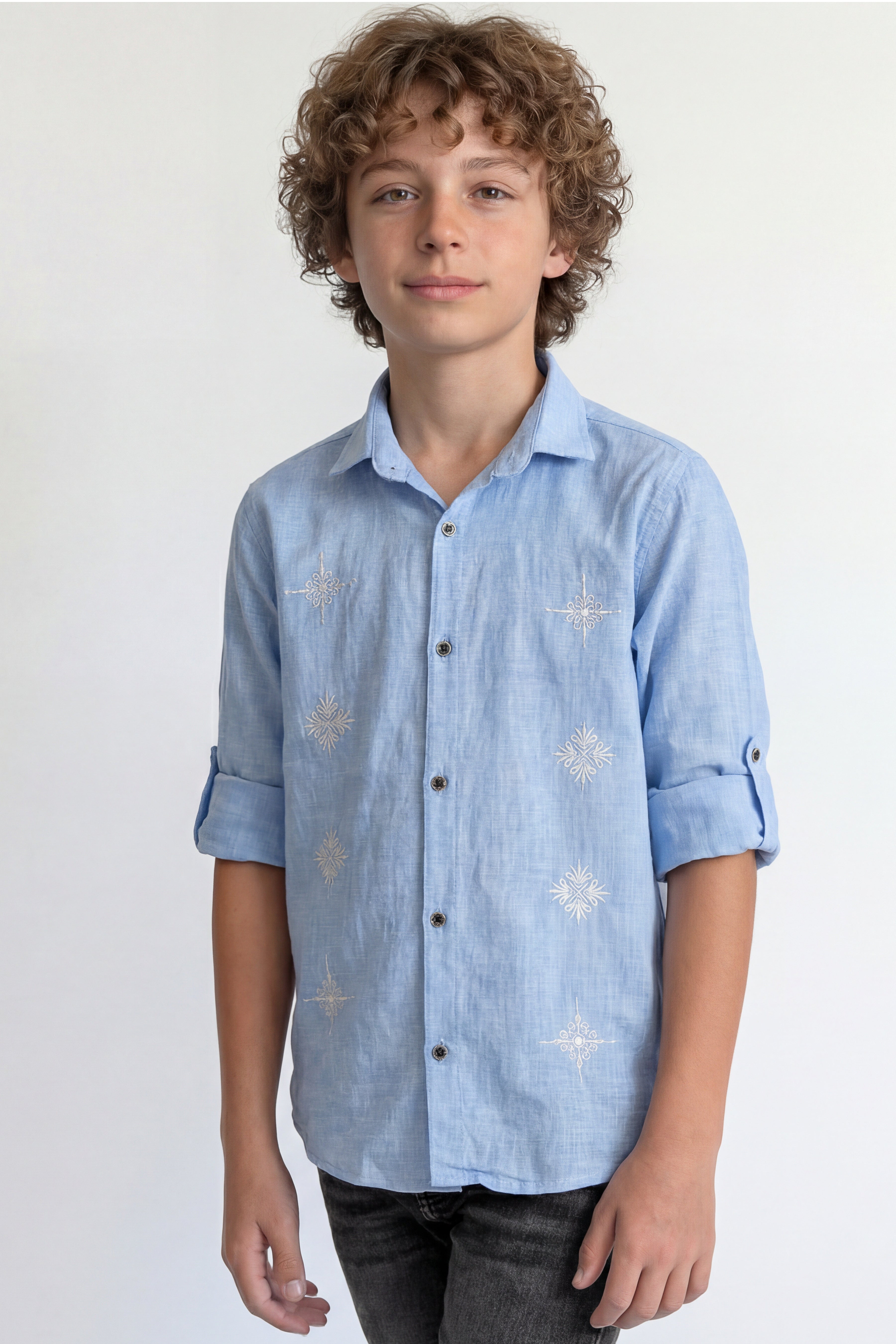 Boys' long sleeve embroidered shirt