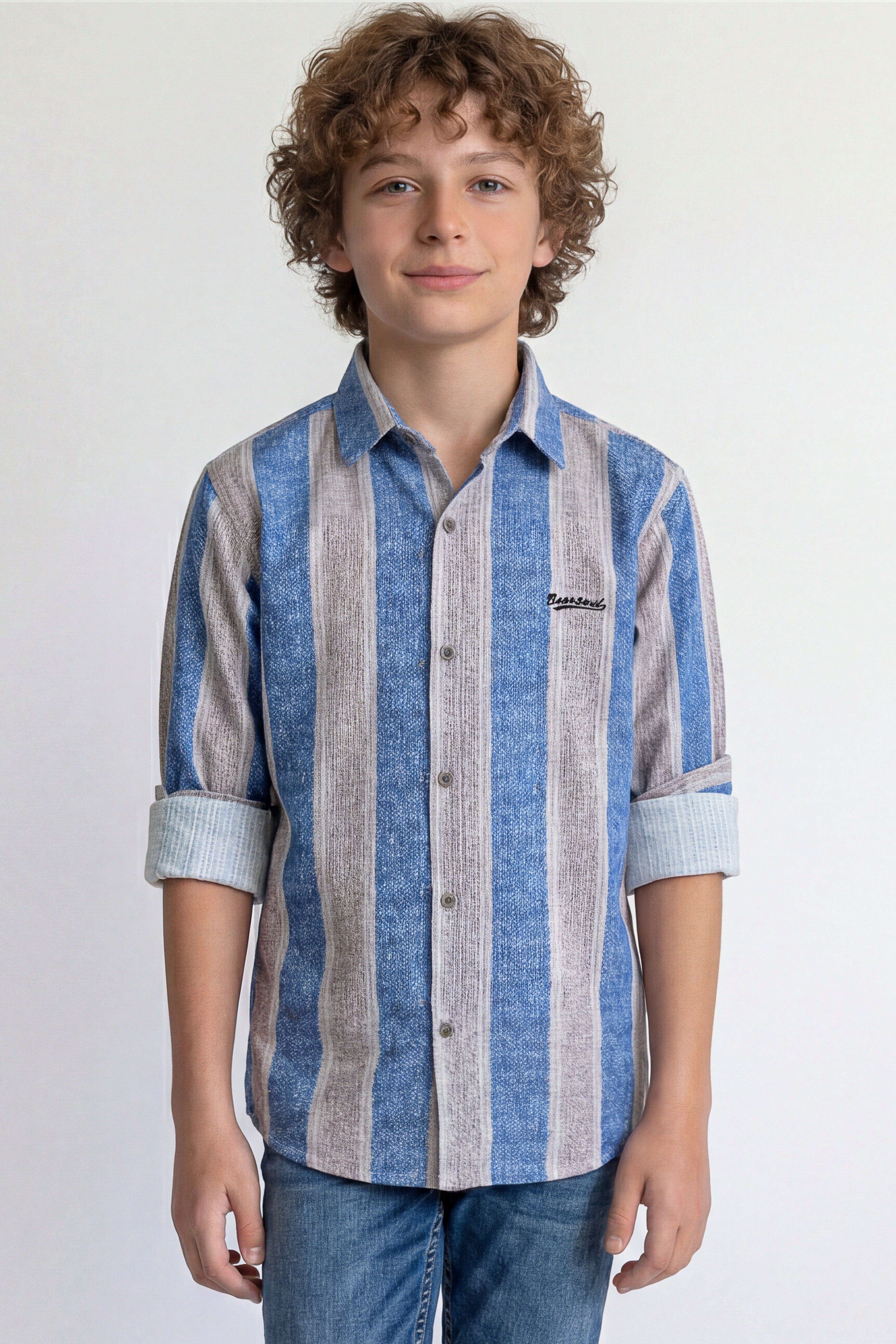 Boys' casual long sleeves striped shirt