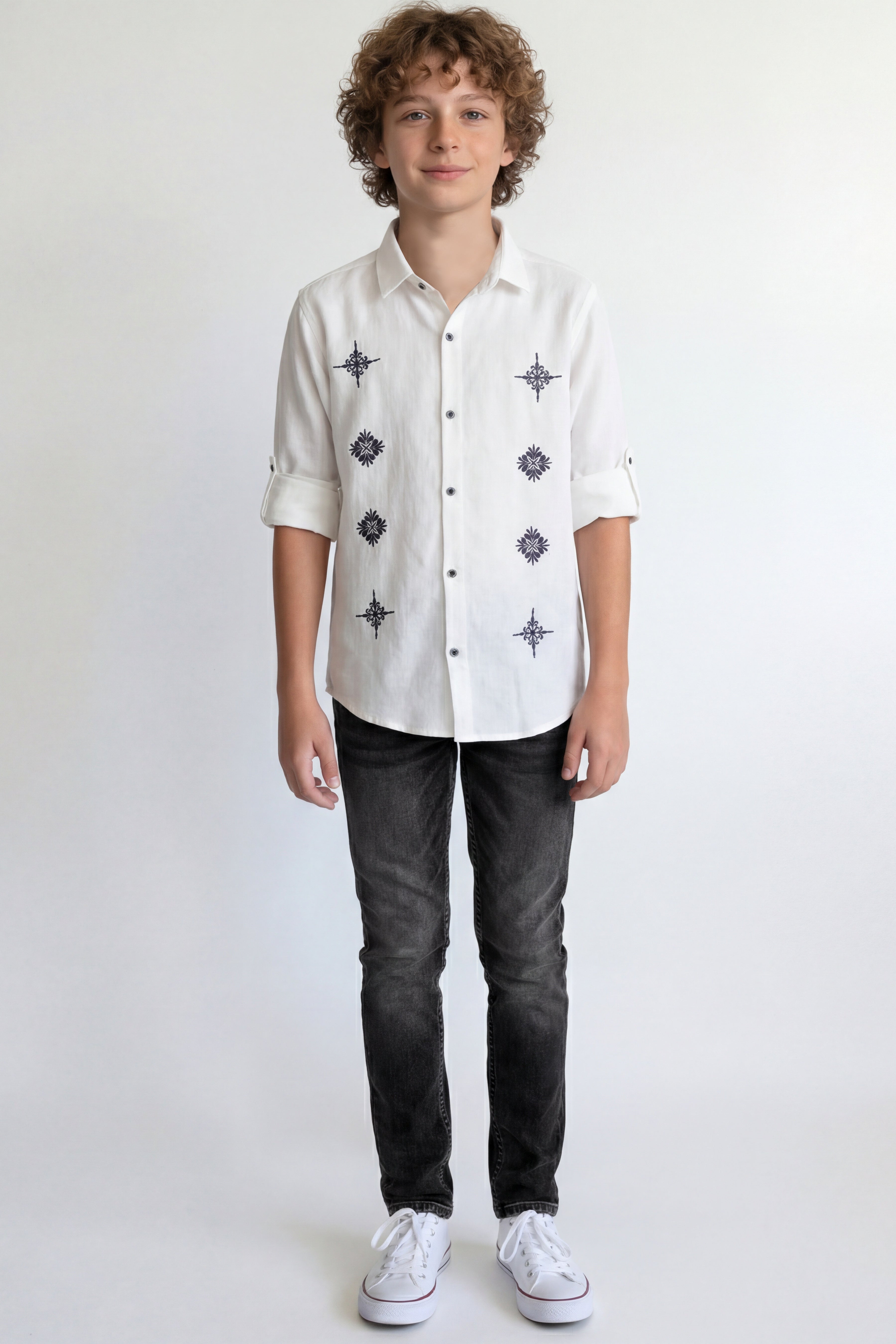 Boys' long sleeve embroidered shirt