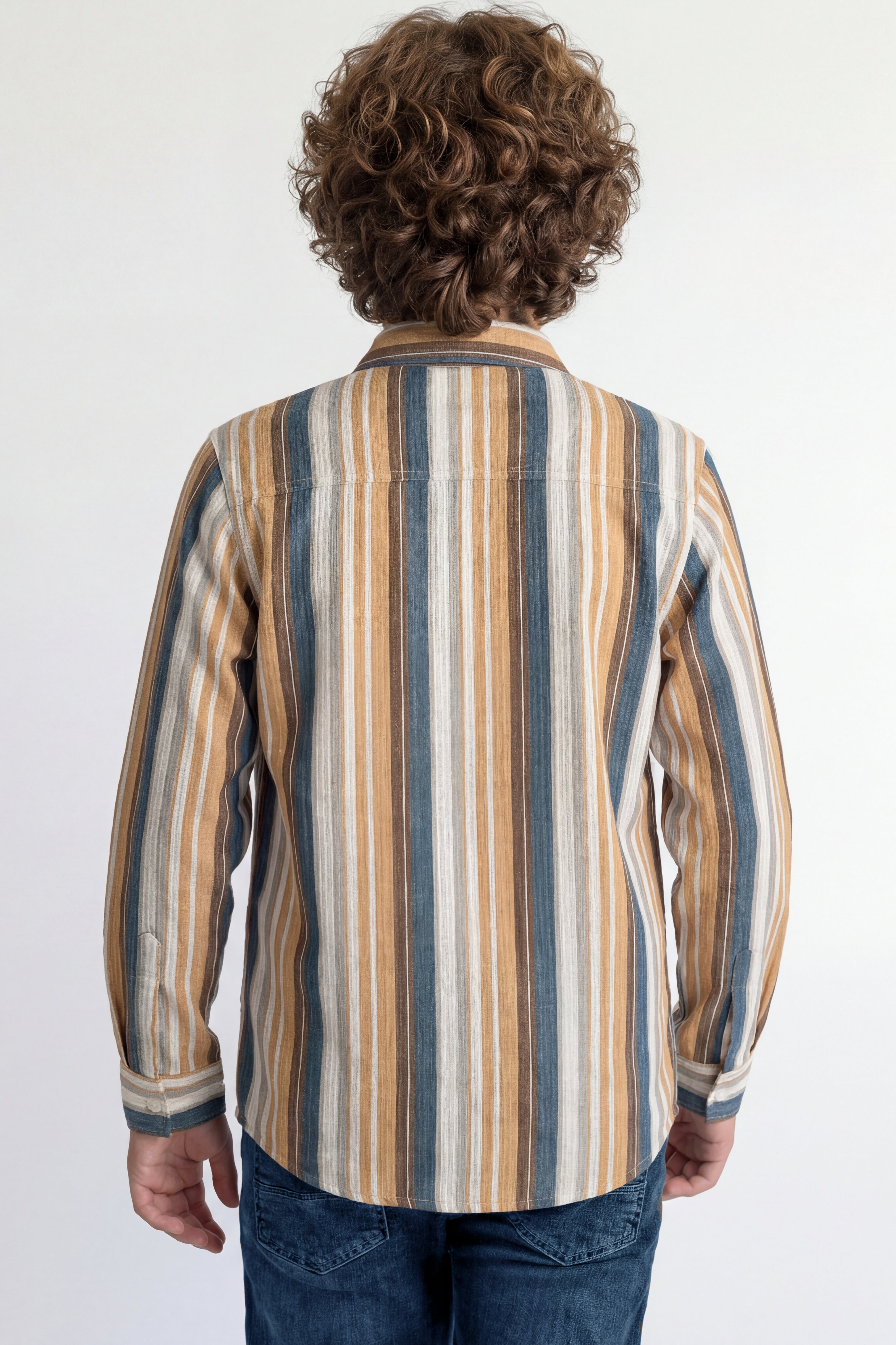 Mustard and teal striped casual shirt
