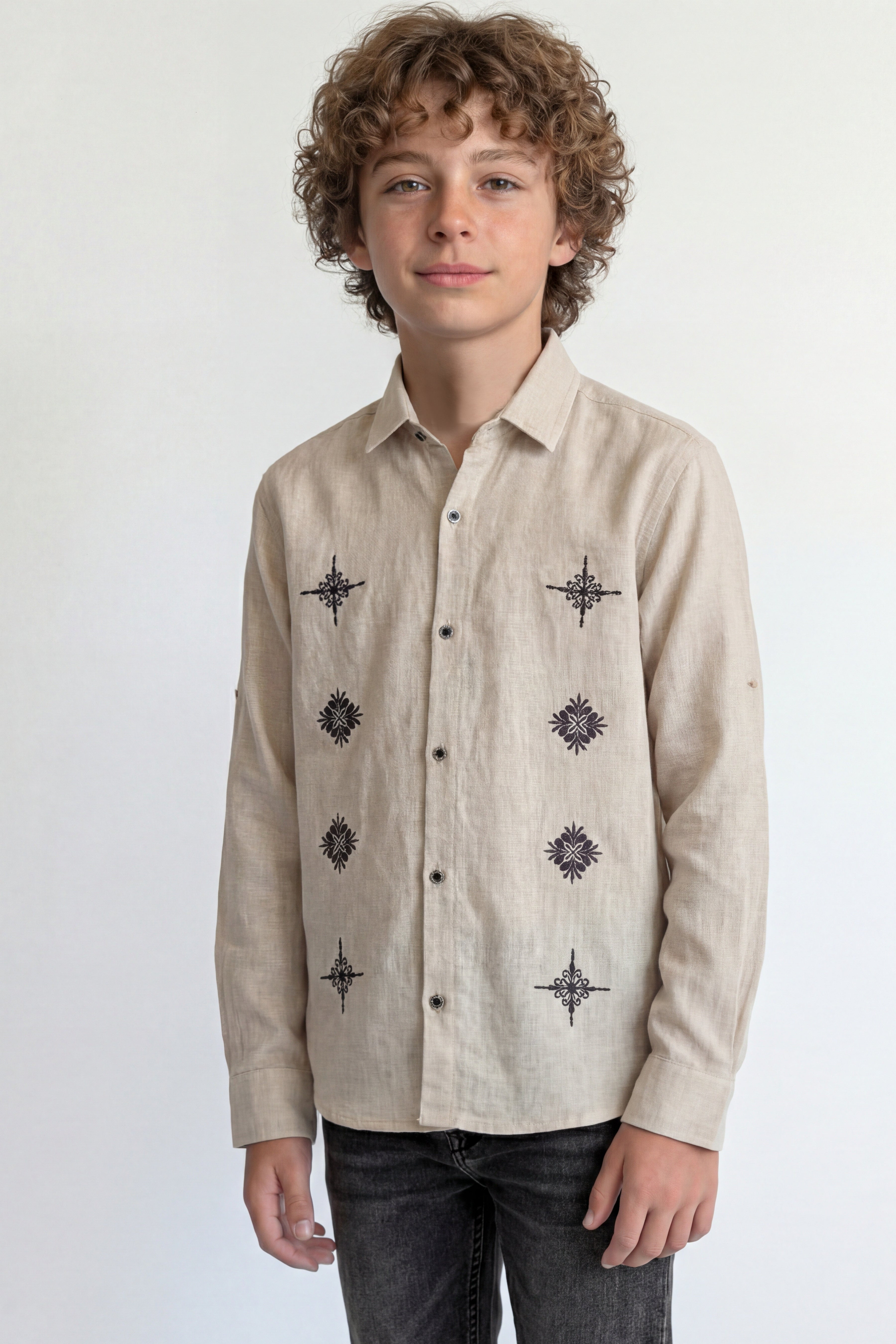 Boys' long sleeve embroidered shirt