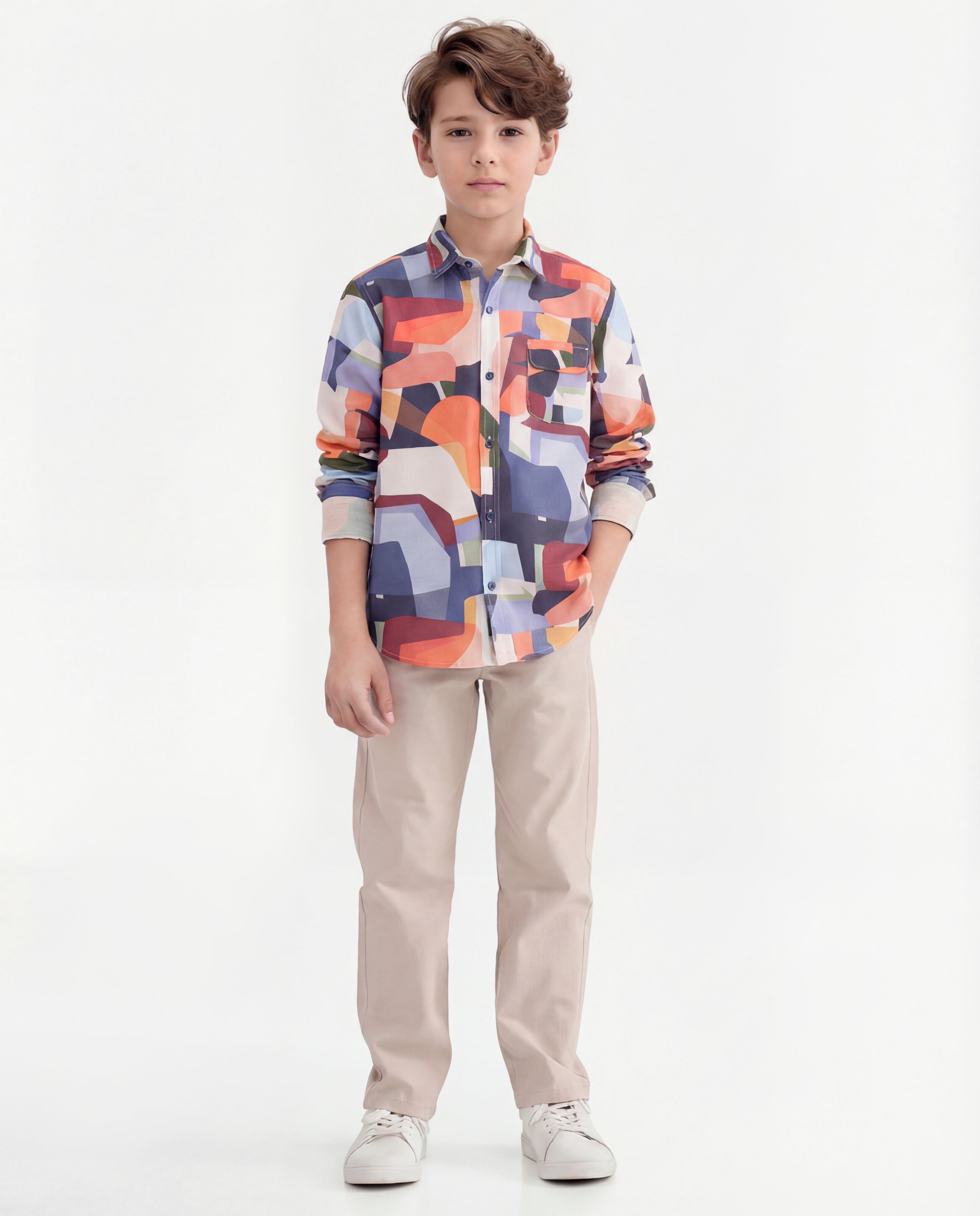 Boys Abstract Print Cotton Shirt – Multi-color Casual Wear