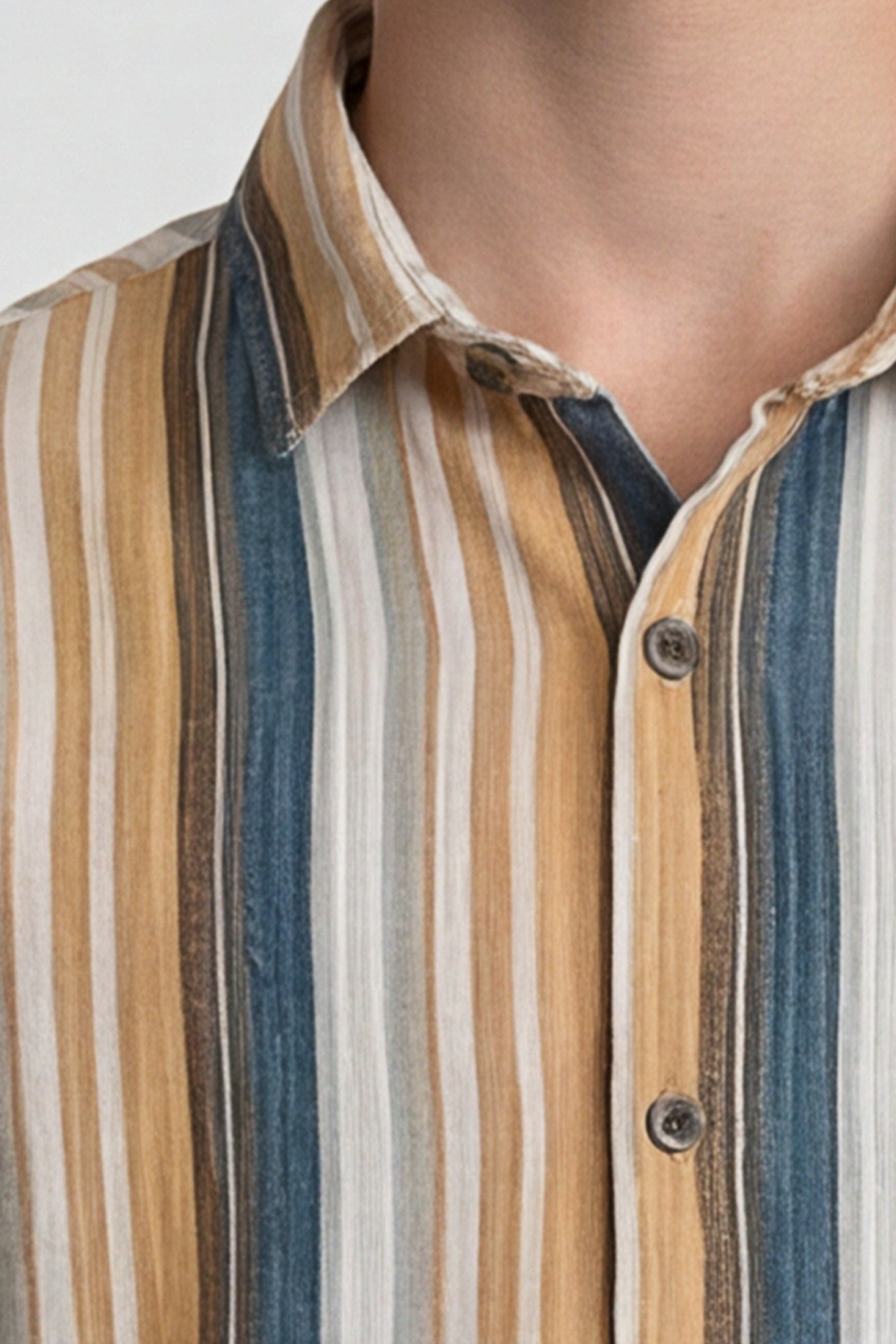 Mustard and teal striped casual shirt