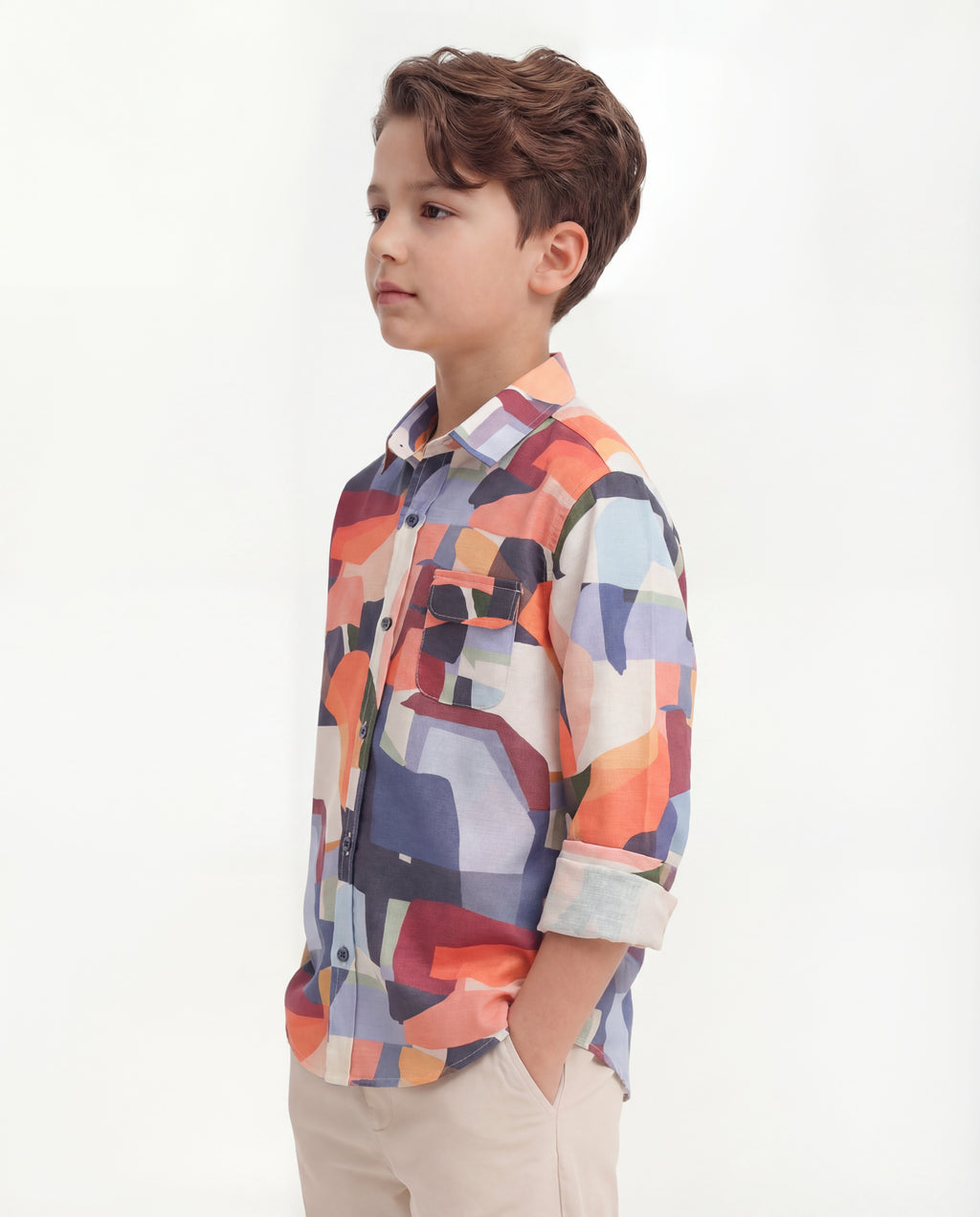 Boys Abstract Print Cotton Shirt – Multi-color Casual Wear
