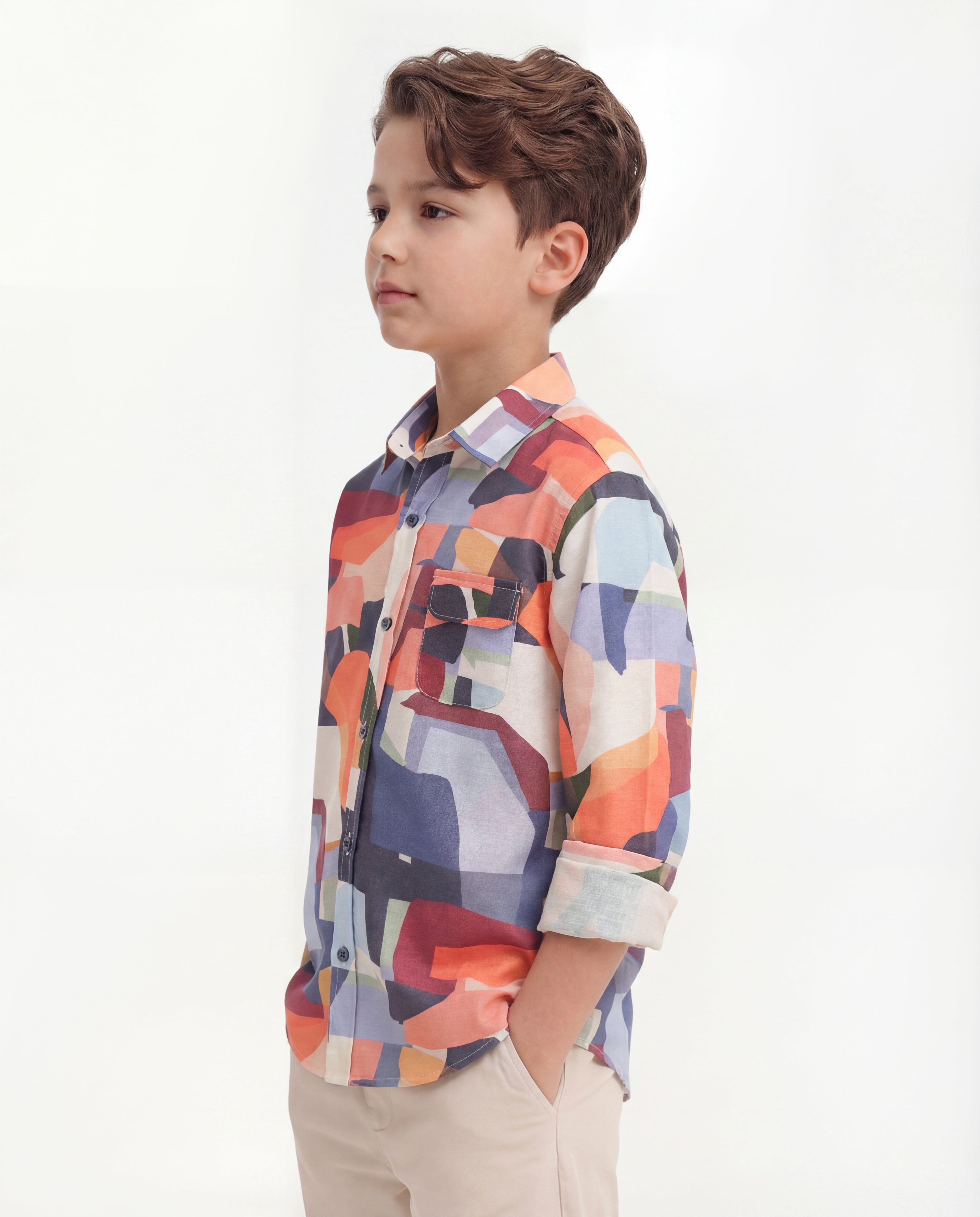Boys Abstract Print Cotton Shirt – Multi-color Casual Wear
