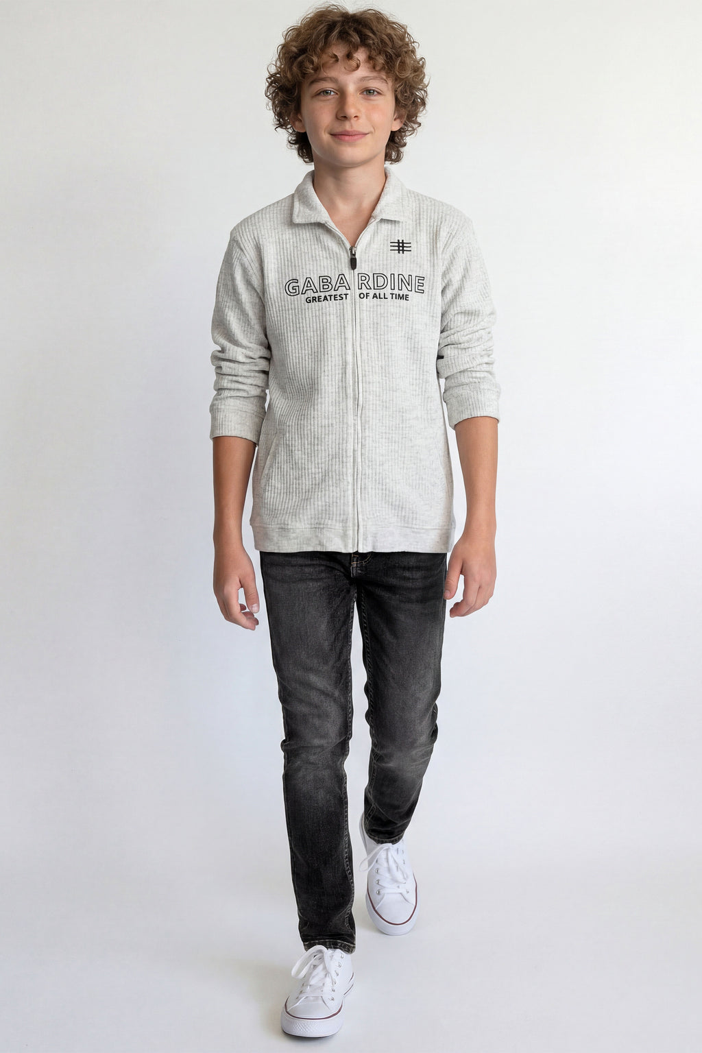 Casual zip-up sweatshirt.