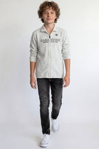 Casual zip-up sweatshirt.