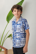 Boys' all-over print, camp-collar short-sleeve shirt