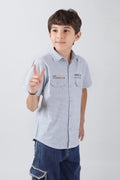 Boys' classic collar, double pocket, short sleeve shirt