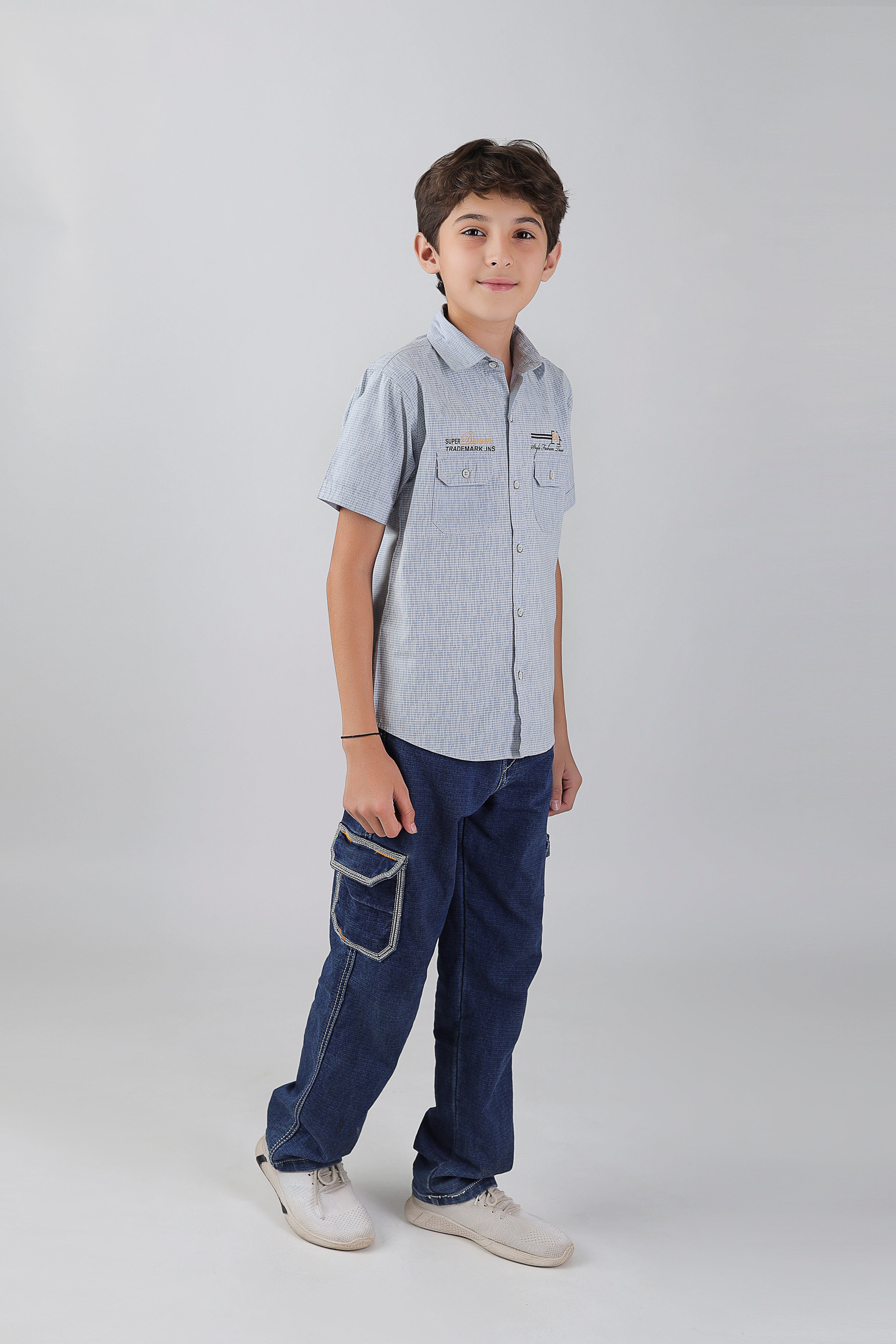 Boys' classic collar, double pocket, short sleeve shirt