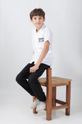 Crisp white boys' shirt with short-sleeve an embroidery