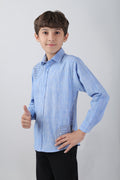 Boys' long sleeve shirt with a subtle embroidery pattern