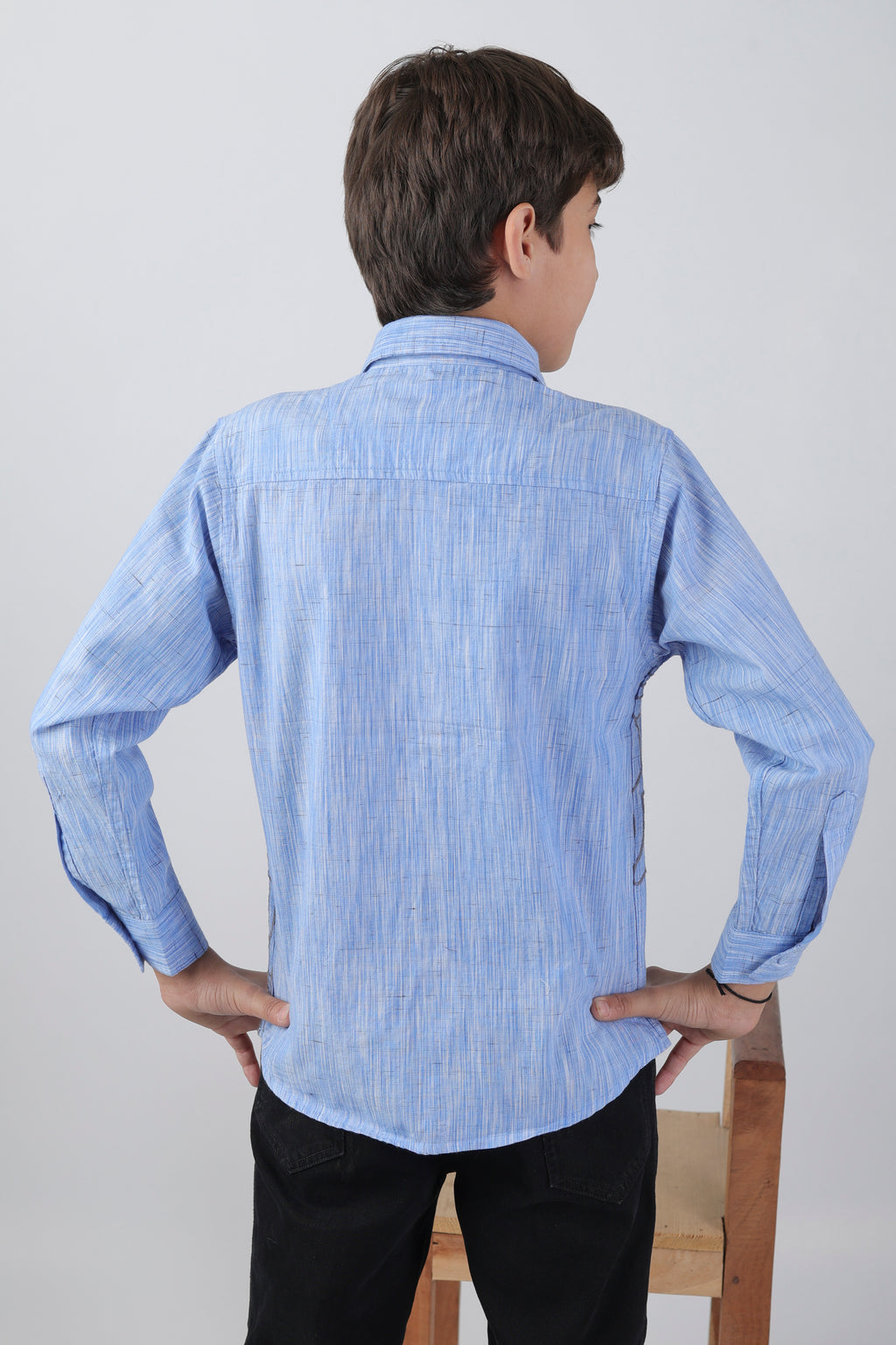 Boys' long sleeve shirt with a subtle embroidery pattern