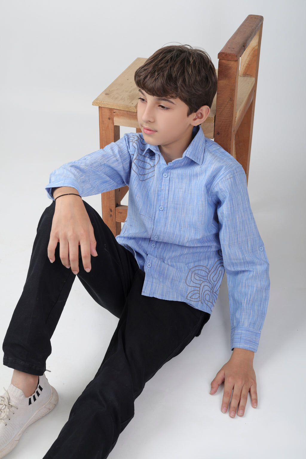 Boys' long sleeve shirt with a subtle embroidery pattern