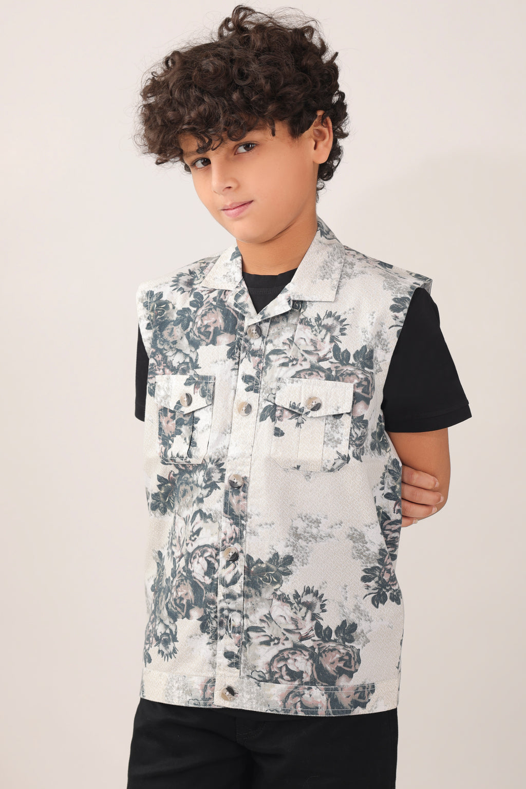 Boys' sleeveless over-shirt with over-all floral print