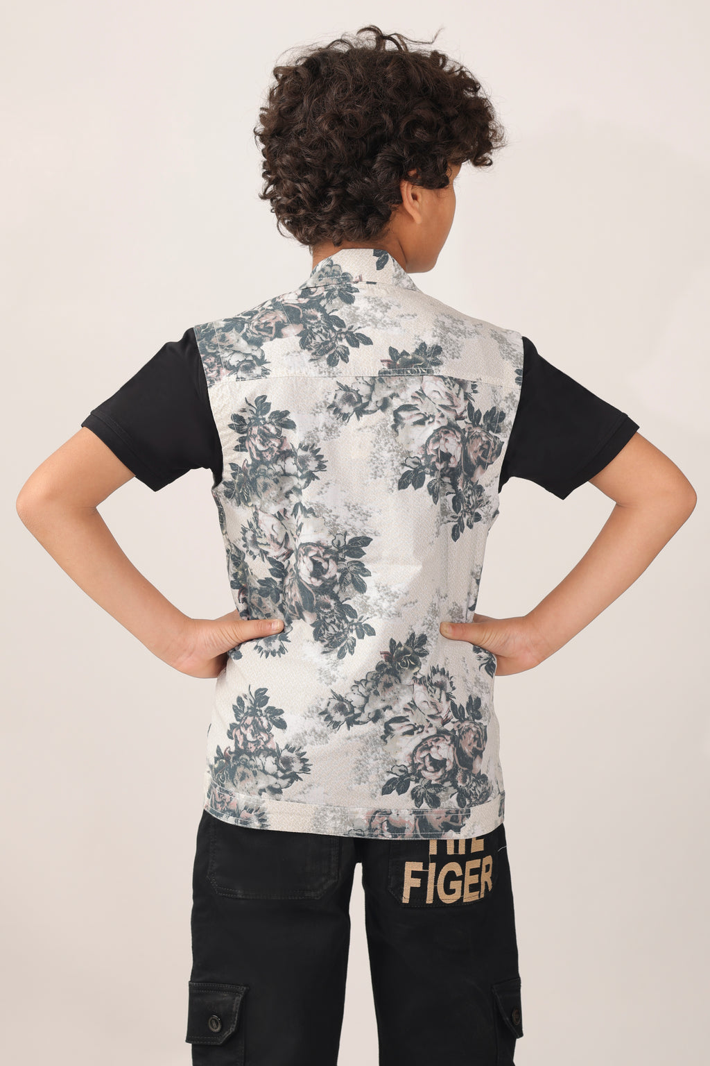 Boys' sleeveless over-shirt with over-all floral print